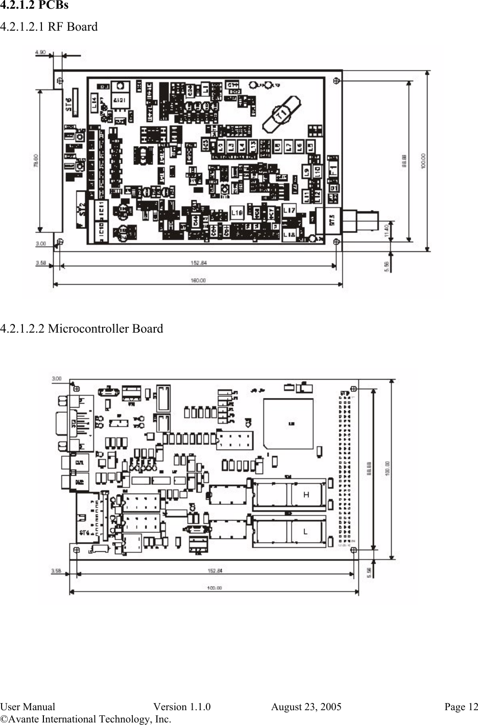 User Manual   Version 1.1.0   August 23, 2005    Page 12 ©Avante International Technology, Inc.   4.2.1.2 PCBs 4.2.1.2.1 RF Board  4.2.1.2.2 Microcontroller Board   