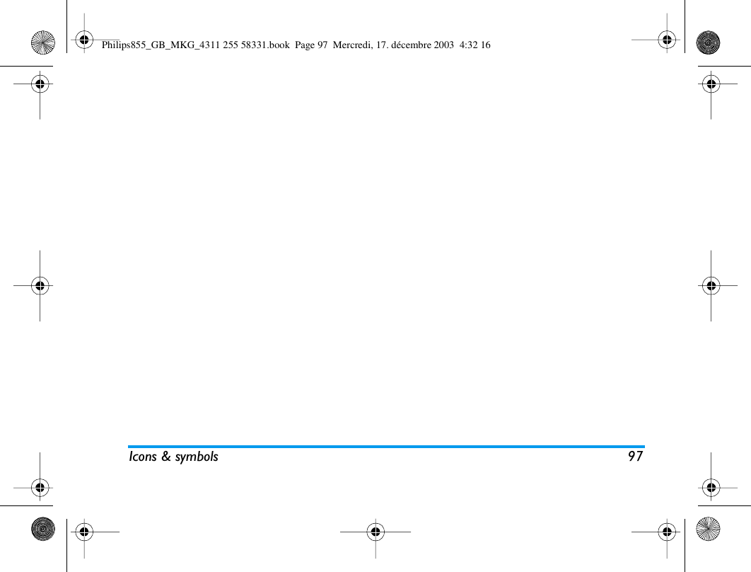 Icons &amp; symbols 97Philips855_GB_MKG_4311 255 58331.book  Page 97  Mercredi, 17. d&eacute;cembre 2003  4:32 16