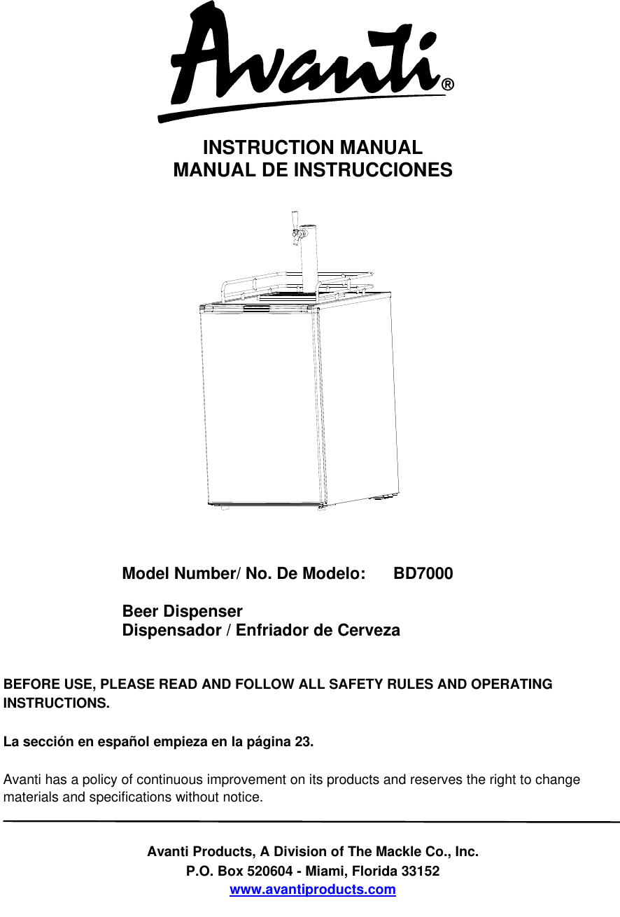 Avanti Bd7000 Users Manual Revised 05 04 2010 1