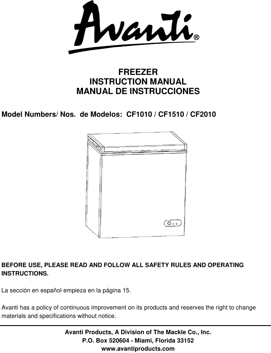 Avanti Cf1010 Users Manual