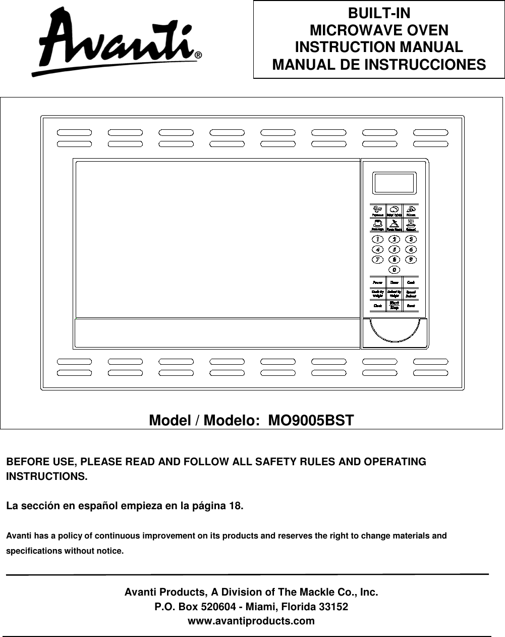 Avanti Mo9005Bst Users Manual
