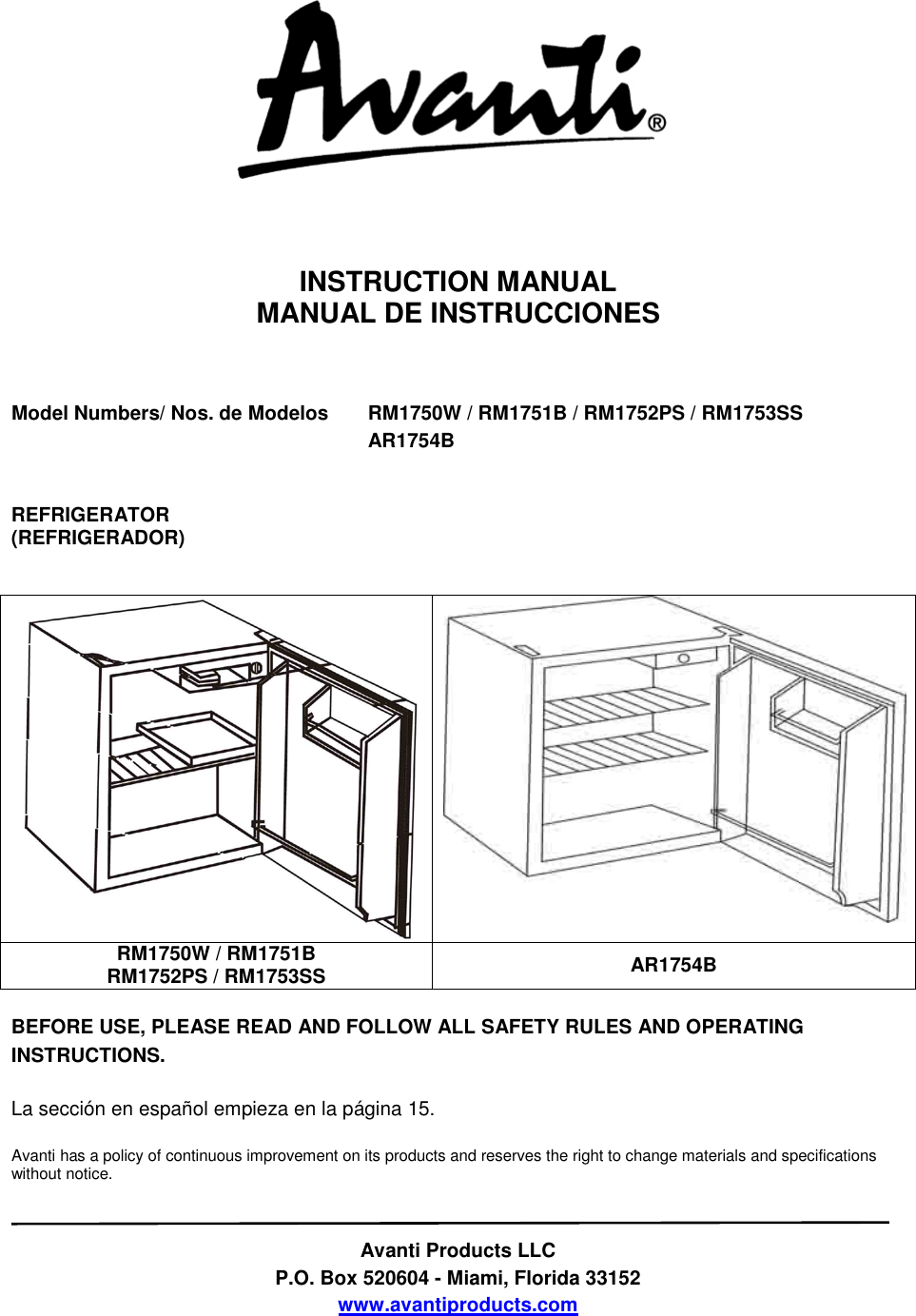 Avanti Refrigerator Rm1750w Users Manual