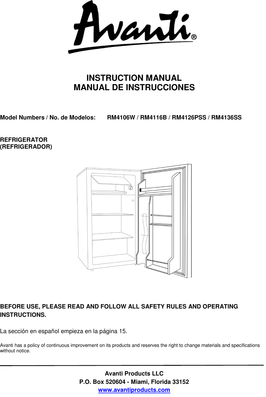 Avanti Refrigerator Rm4106w Users Manual