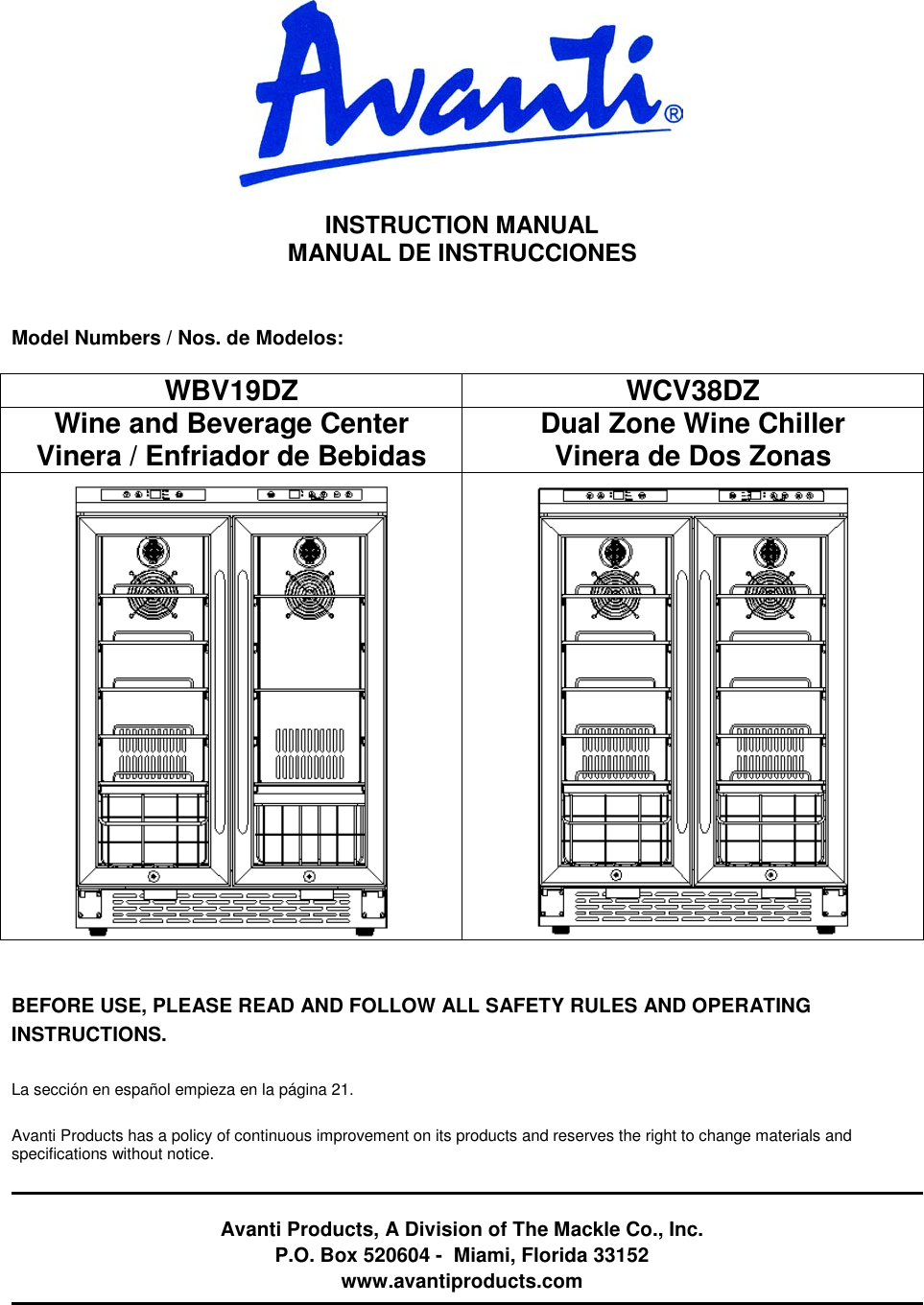 Avanti Refrigerator Wbv19dz Users Manual