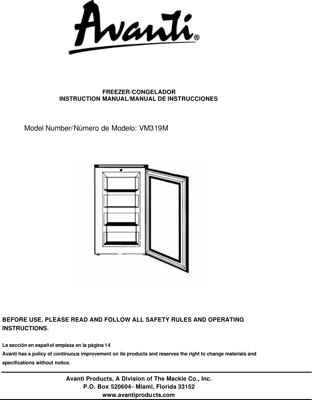 Avanti Vm319W Users Manual