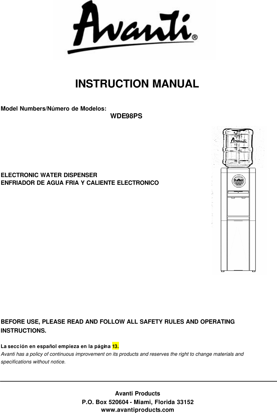 Avanti Wde98Ps Users Manual Revised 100206