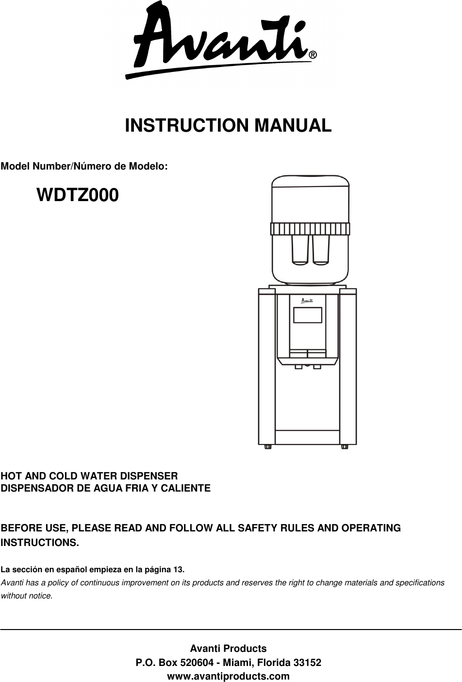 Avanti Wdtz000 Users Manual