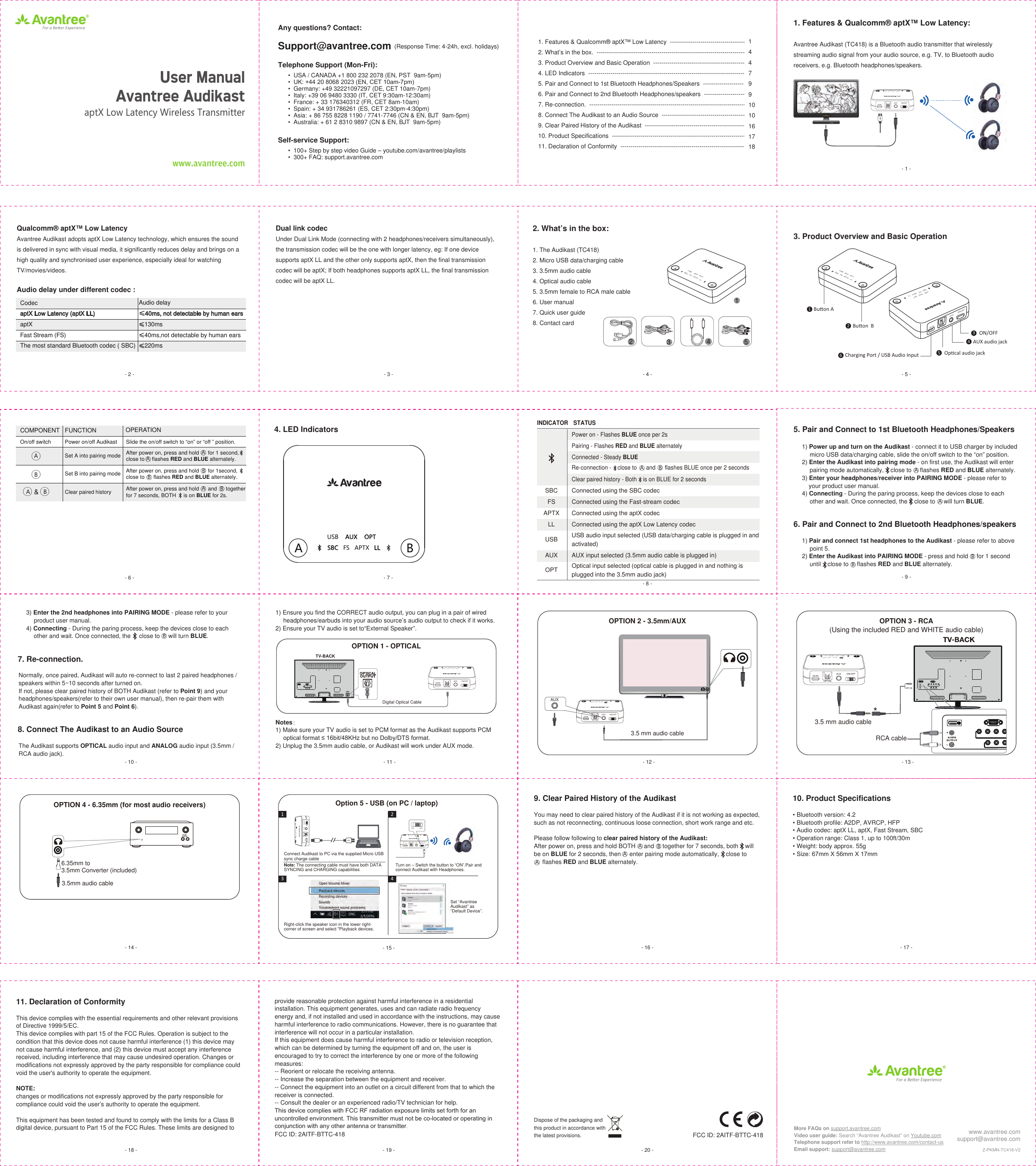 Page 1 of Avantree Technology BTTC-418 Avantree Audikast User Manual                    
