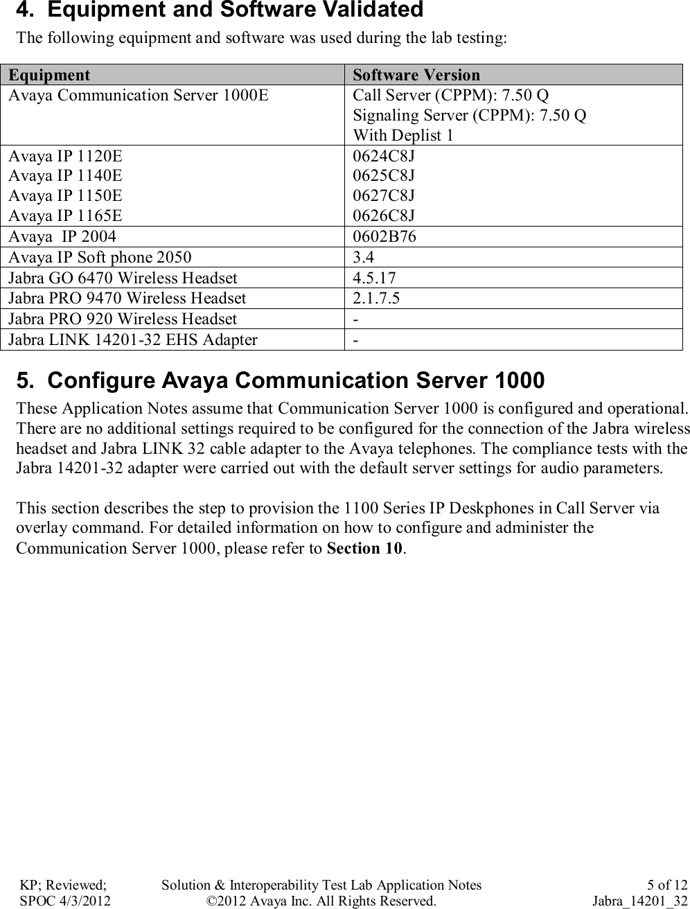 Page 5 of 12 - Avaya Avaya-1100-Series-Application-Note- Application Notes For Configuring GN Netcom Jabra Link 14201-32 EHS Headset Adapter With 1100 Series IP Deskphones  Avaya-1100-series-application-note