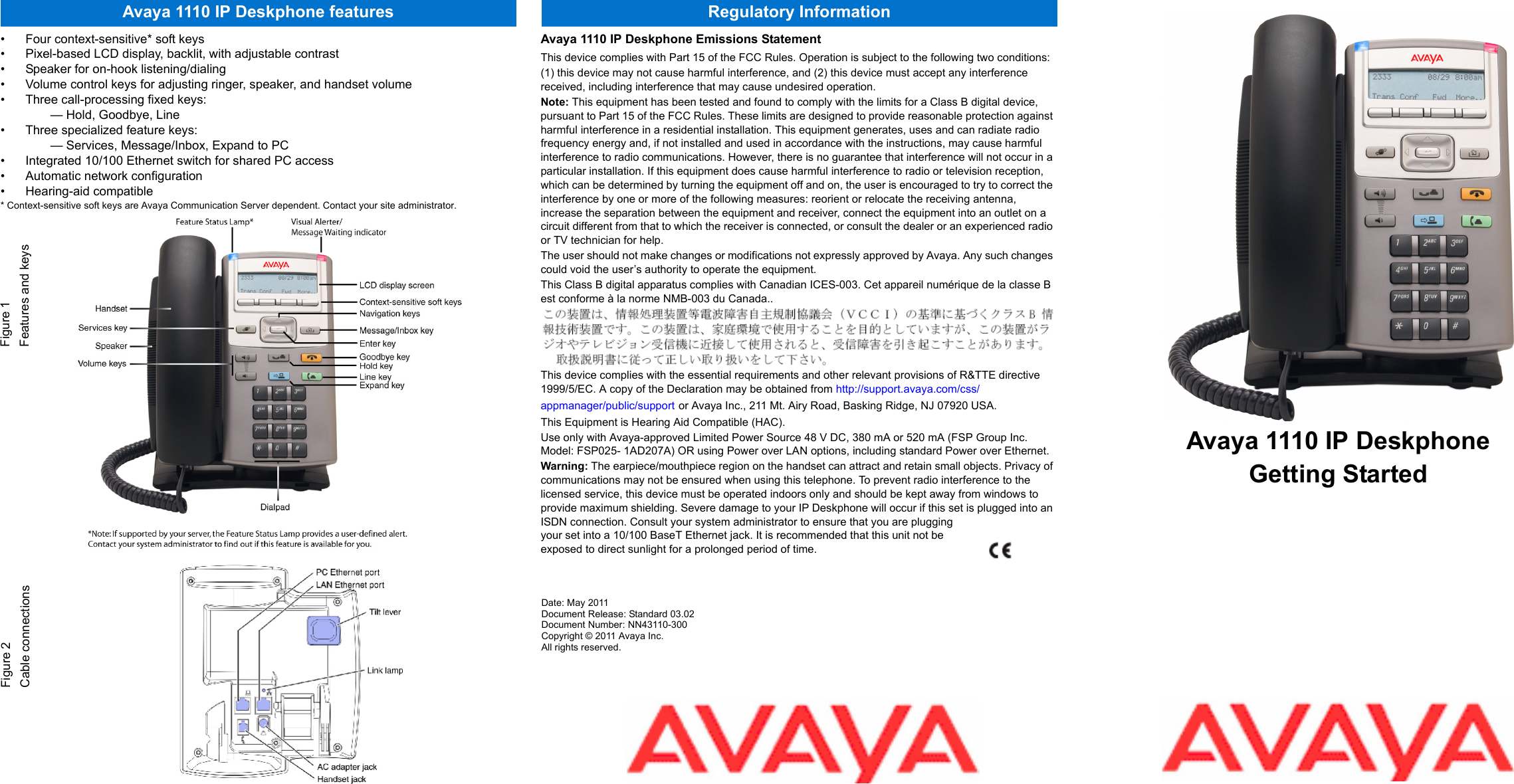 Page 1 of 2 - Avaya Avaya-1110-Getting-Started-Manual- NN43110-300_02.04  Avaya-1110-getting-started-manual