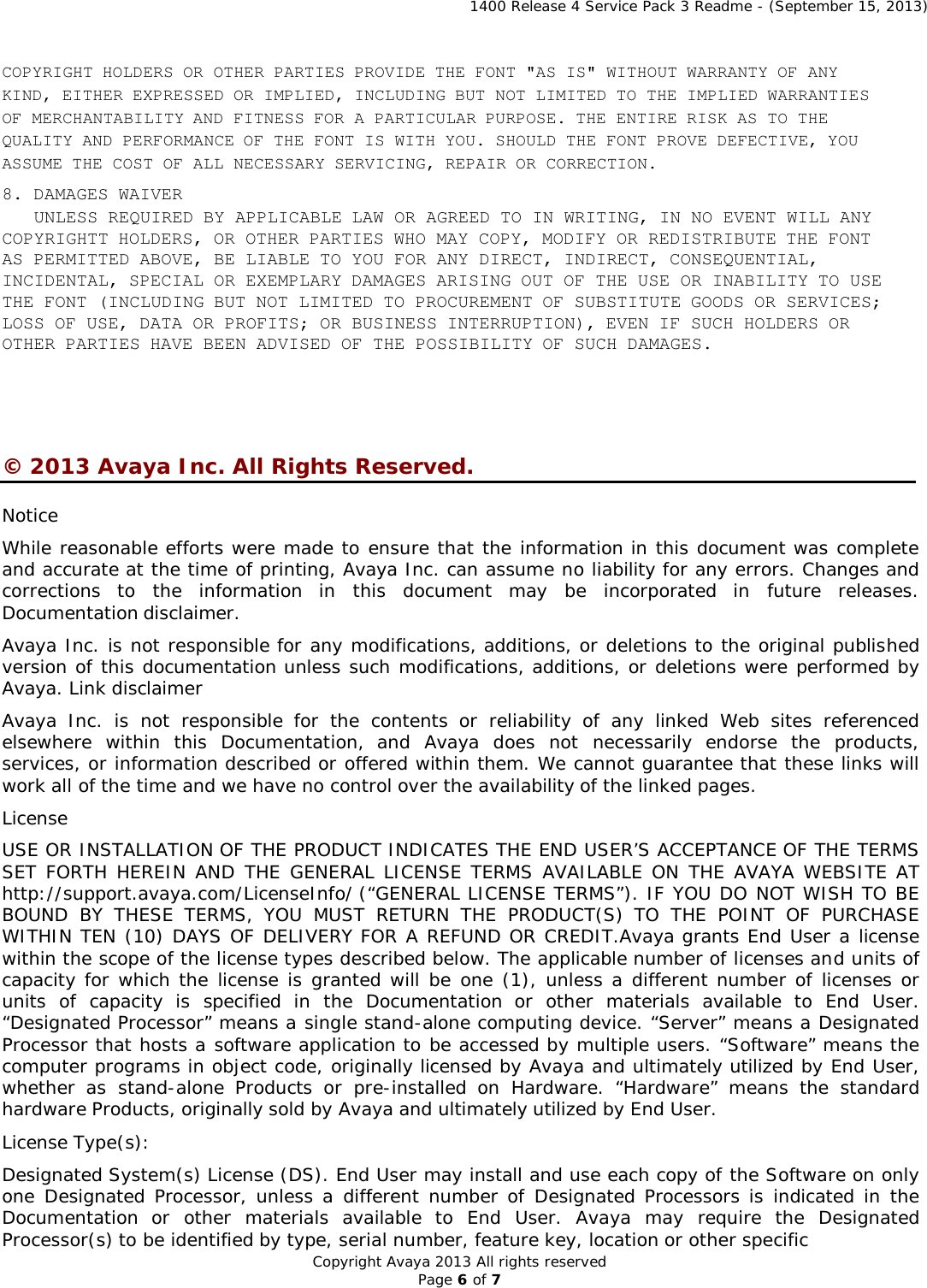 Page 6 of 7 - Avaya Avaya-1416-And-1408-Digital-Deskphone-Release-4-Service-Pack-3-Users-Manual- 1408 1416 R4SP3 2 R36 Readme Updated  Avaya-1416-and-1408-digital-deskphone-release-4-service-pack-3-users-manual
