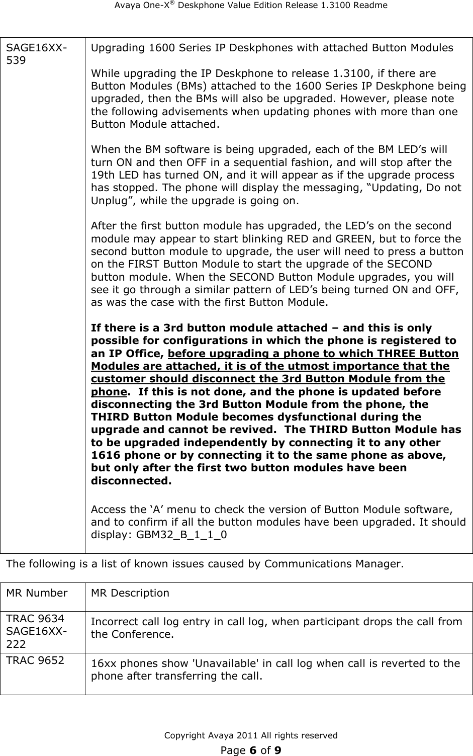 Page 6 of 9 - Avaya Avaya-1600-Series-H323-3-Service-Pack-1-Users-Manual- H.323 Release 1.3100 Readme  Avaya-1600-series-h323-3-service-pack-1-users-manual