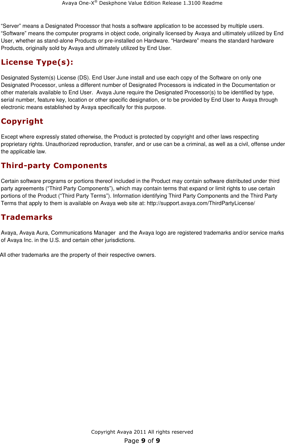 Page 9 of 9 - Avaya Avaya-1600-Series-H323-3-Service-Pack-1-Users-Manual- H.323 Release 1.3100 Readme  Avaya-1600-series-h323-3-service-pack-1-users-manual