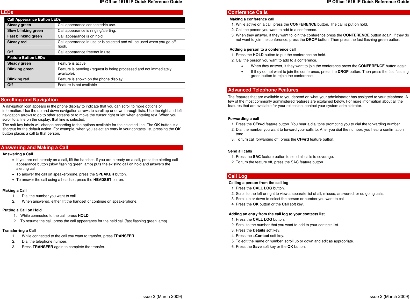 Page 2 of 2 - Avaya Avaya-1616-Ip-Office-Quick-Reference-Guide 1616qrg_en