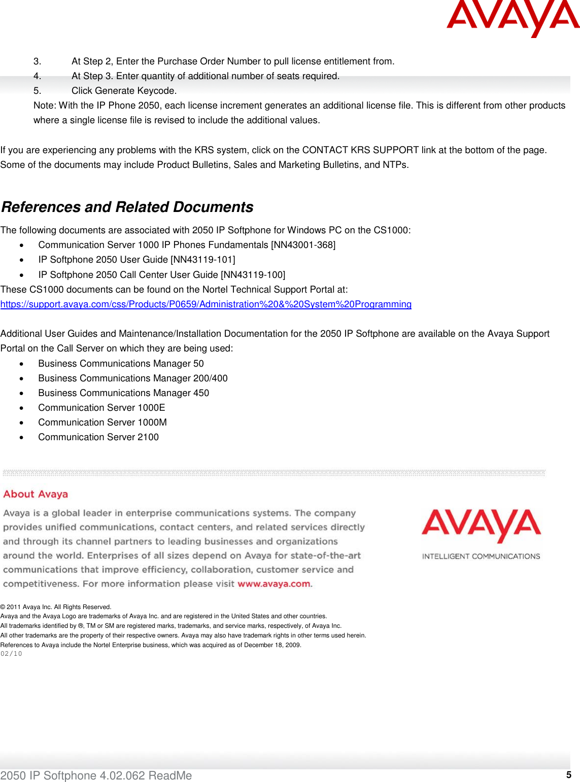 Page 5 of 5 - Avaya Avaya-2050-Ip-Softphone-For-Windows-Pc-4-02-062-Users-Manual- ReadMe - 2050 V4.02.62  Avaya-2050-ip-softphone-for-windows-pc-4-02-062-users-manual
