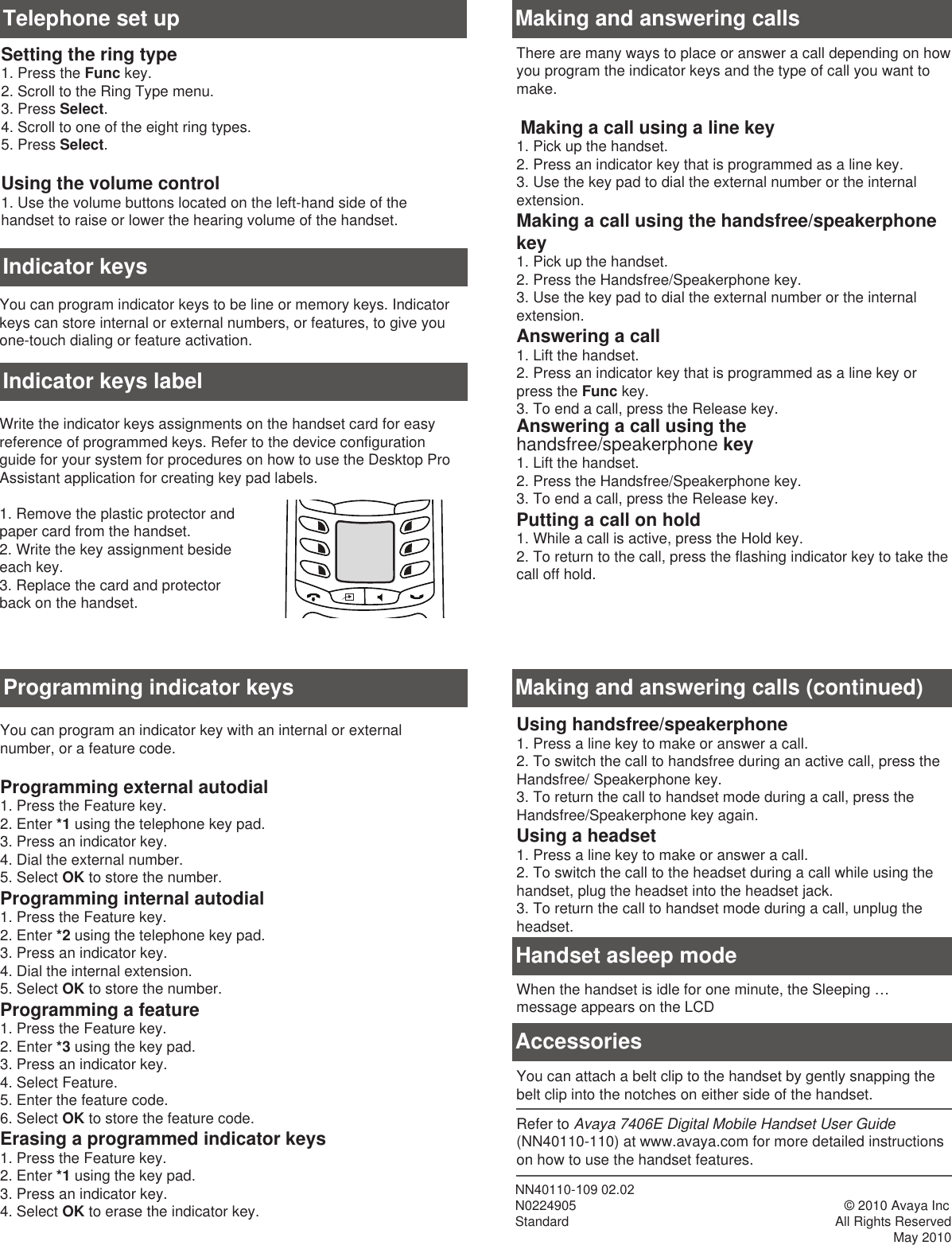 Page 2 of 2 - Avaya Avaya-7406E-Digital-Mobile-Handset-Quick-Reference-Guide- T7406E_page1  Avaya-7406e-digital-mobile-handset-quick-reference-guide