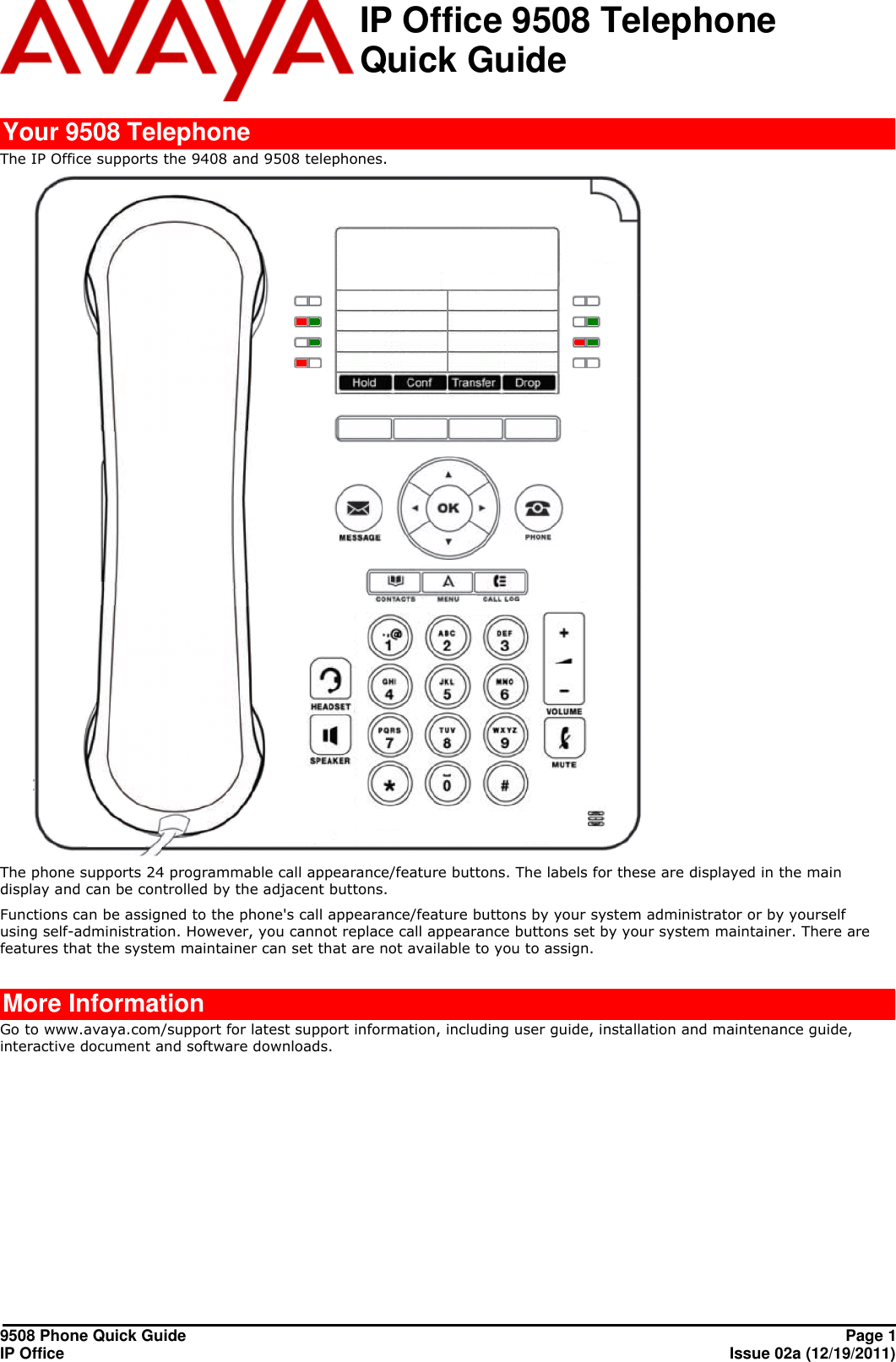 Page 1 of 5 - Avaya Avaya-9508-Users-Manual- 9508 Phone Quick Guide  Avaya-9508-users-manual