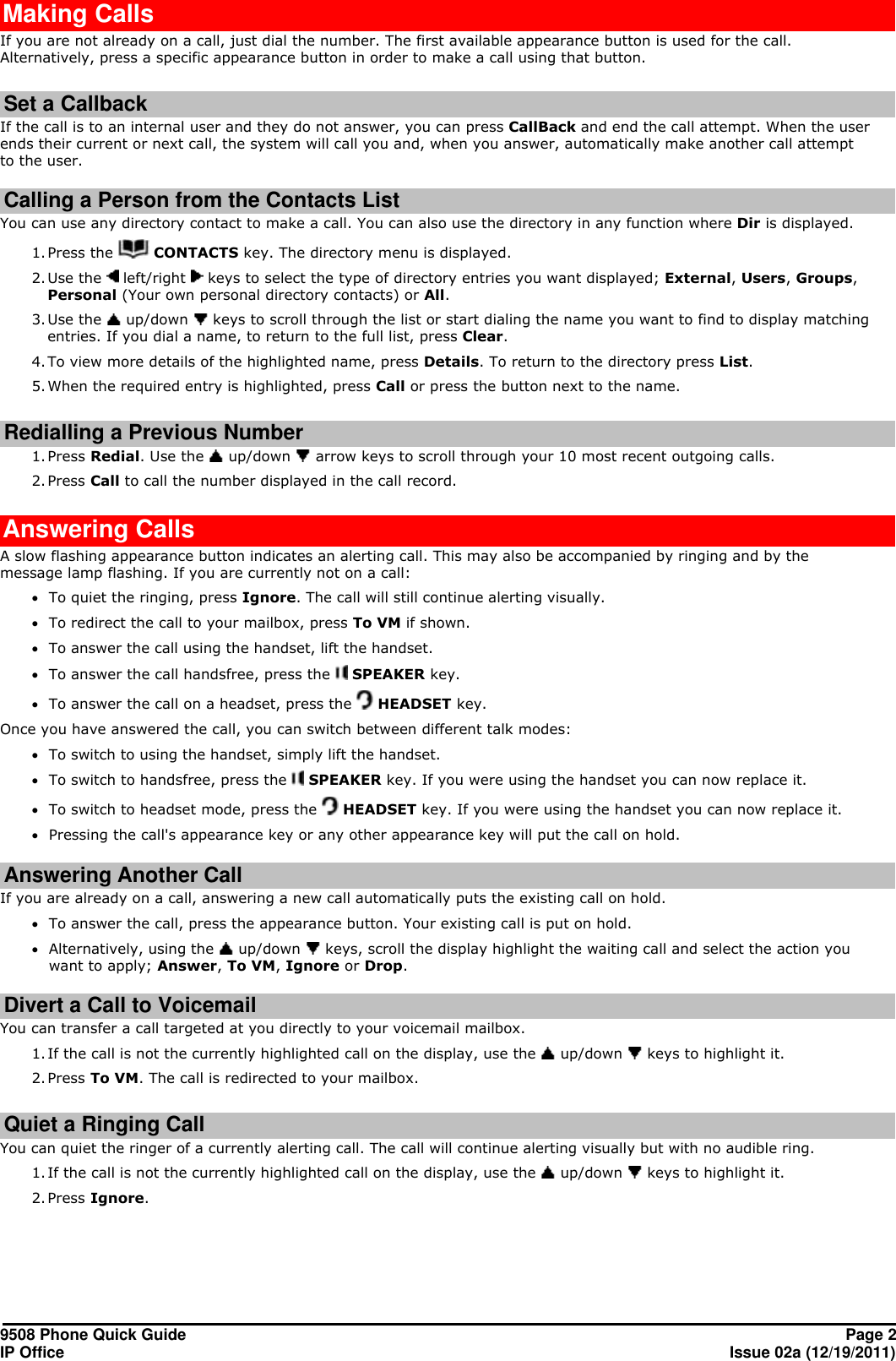 Page 2 of 5 - Avaya Avaya-9508-Users-Manual- 9508 Phone Quick Guide  Avaya-9508-users-manual