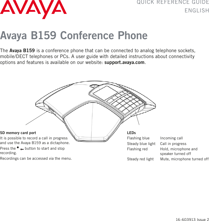Page 1 of 4 - Avaya Avaya-B159-Conference-Phone-Quick-Reference-Guide-  Avaya-b159-conference-phone-quick-reference-guide