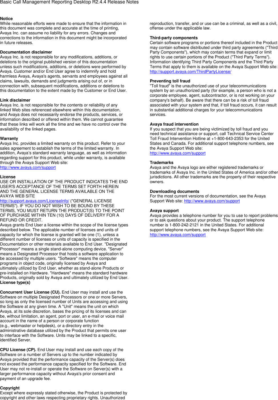 Page 2 of 12 - Avaya Avaya-Basic-Call-Management-Reporting-Desktop-R2-4-4-Release-Notes- BCMRD Release Notes  Avaya-basic-call-management-reporting-desktop-r2-4-4-release-notes