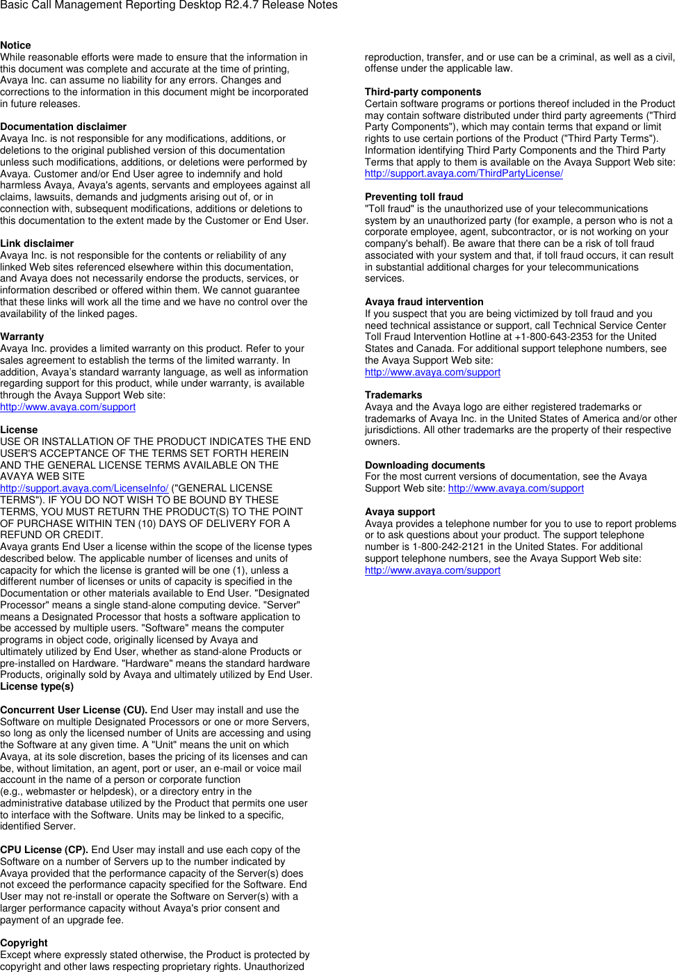 Page 2 of 9 - Avaya Avaya-Basic-Call-Management-Reporting-Desktop-R2-4-7-Release-Notes BCMRDReleaseNoteR2.4.7_2014