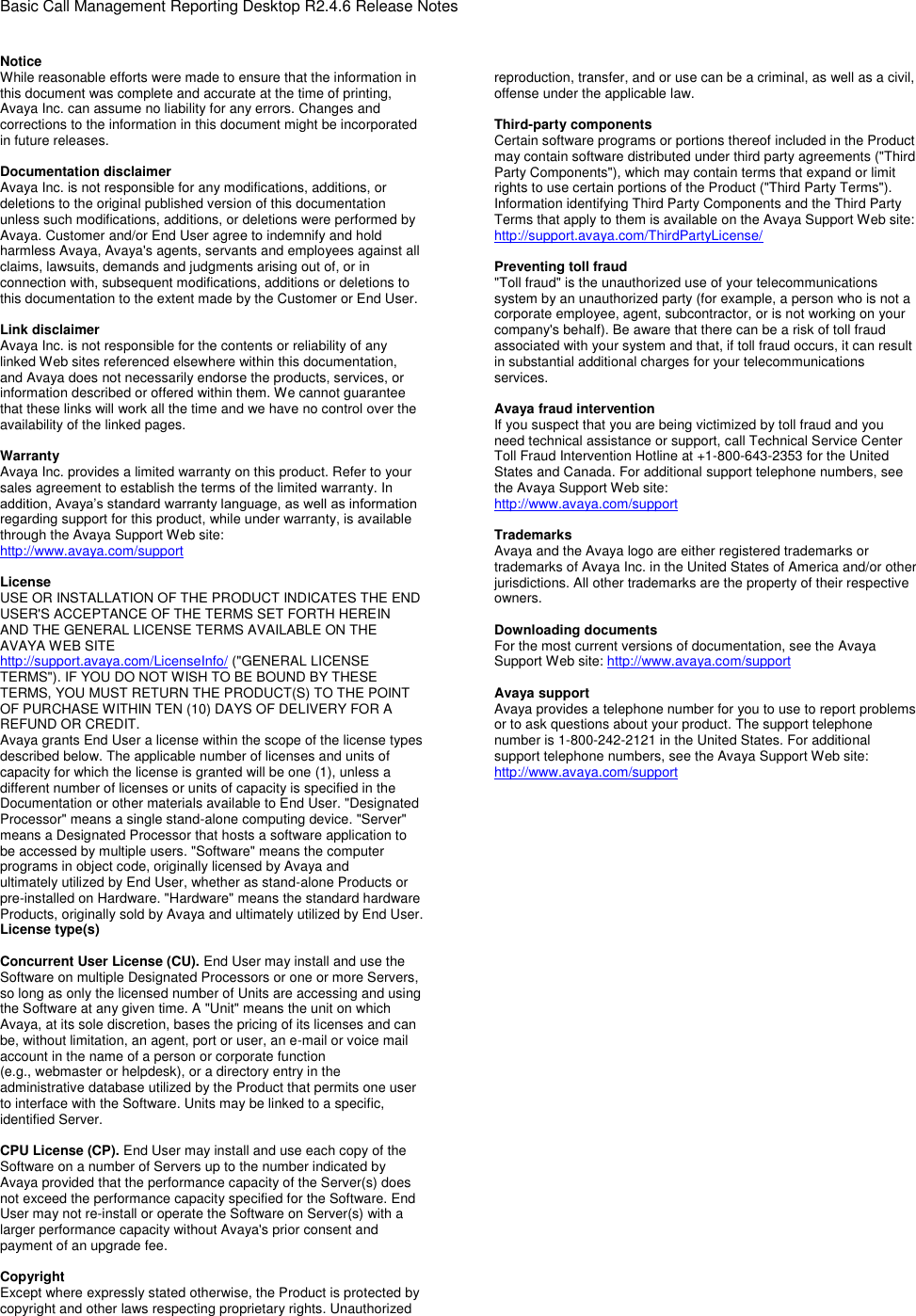 Page 2 of 9 - Avaya Avaya-Basic-Call-Management-System-Reporting-Desktop-Release-2-4-6-Release-Notes- BCMRD Release Notes  Avaya-basic-call-management-system-reporting-desktop-release-2-4-6-release-notes