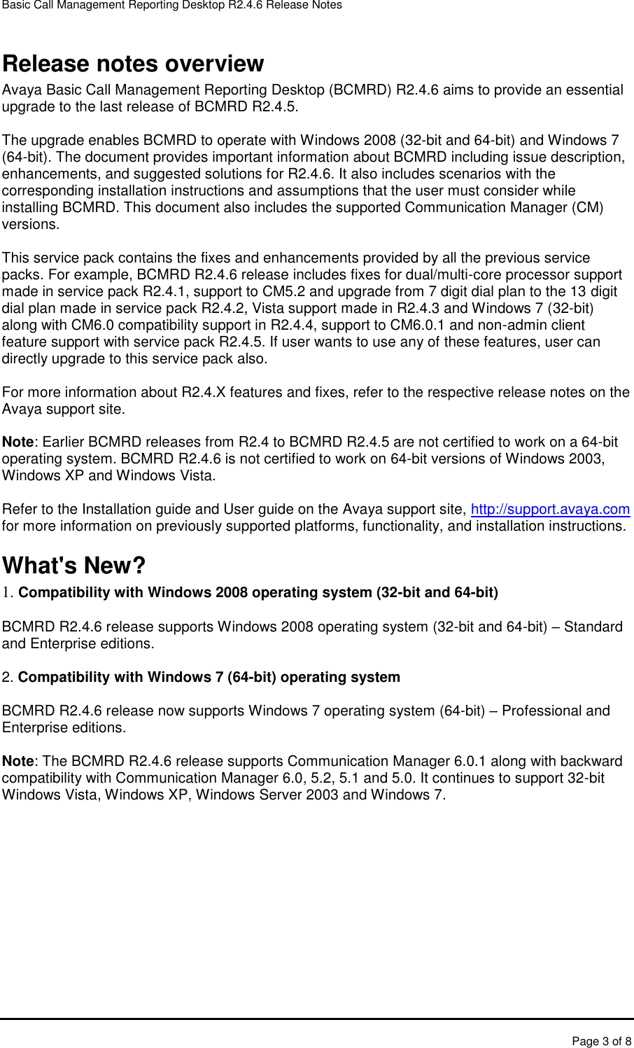 Page 4 of 9 - Avaya Avaya-Basic-Call-Management-System-Reporting-Desktop-Release-2-4-6-Release-Notes- BCMRD Release Notes  Avaya-basic-call-management-system-reporting-desktop-release-2-4-6-release-notes