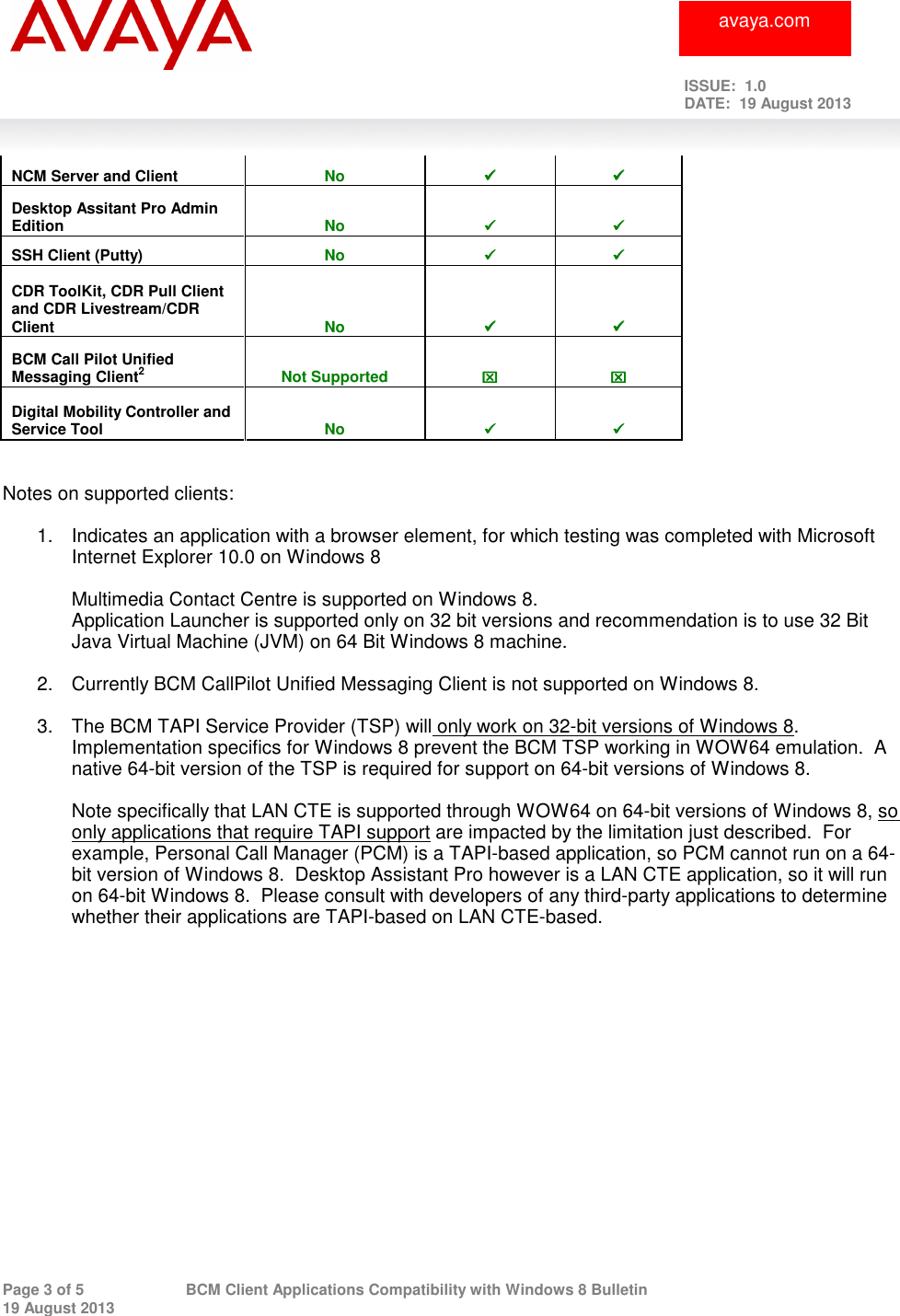 Page 3 of 5 - Avaya Avaya-Bcm-Client-Applications-Compatibility-With-Microsoft-Windows-8-Users-Manual Windows 8 Compatibility Launch Bulletin
