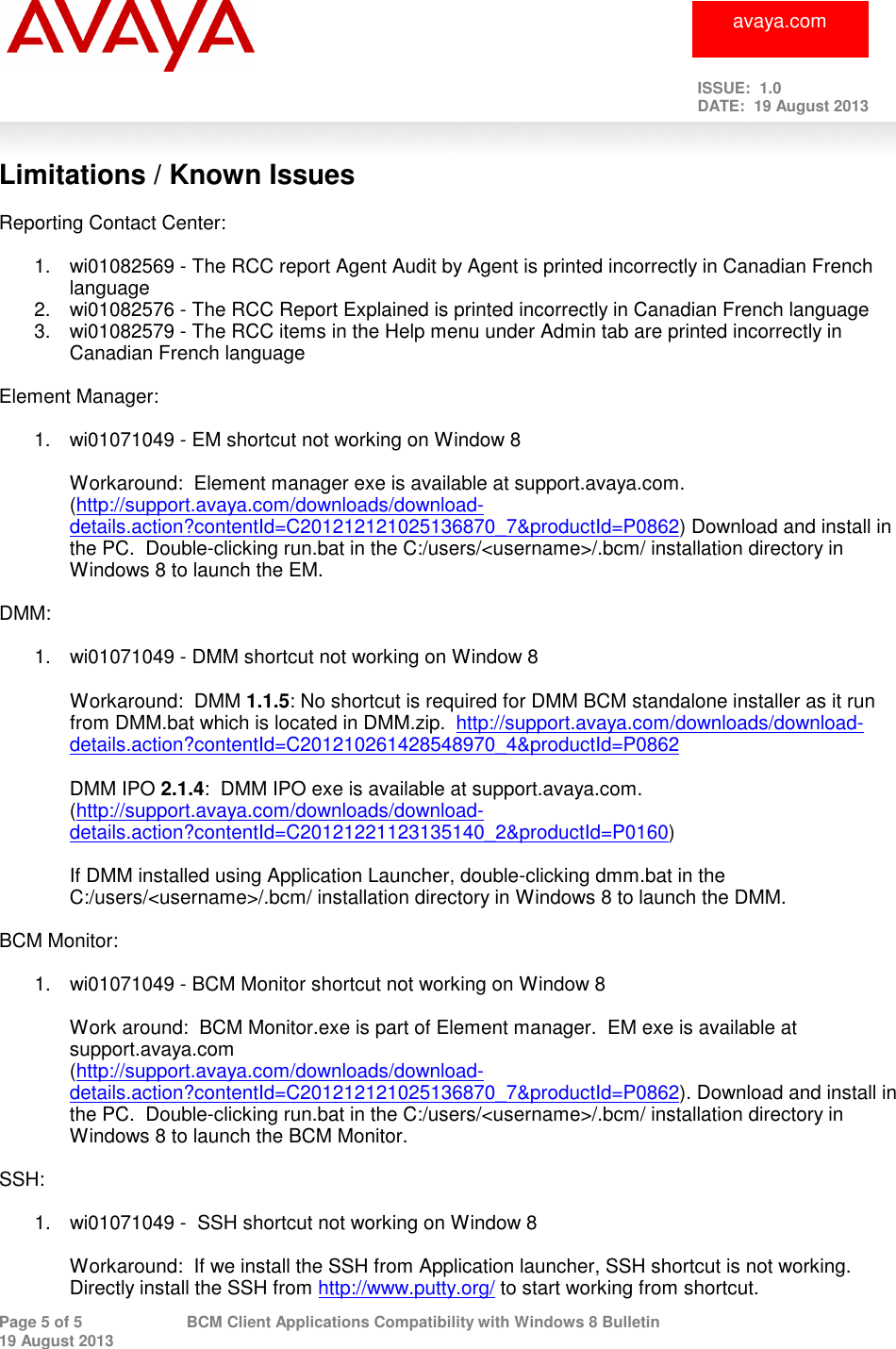 Page 5 of 5 - Avaya Avaya-Bcm-Client-Applications-Compatibility-With-Microsoft-Windows-8-Users-Manual Windows 8 Compatibility Launch Bulletin