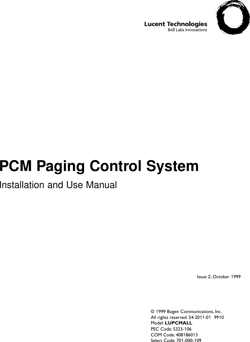 Avaya Bogen Pcm Paging Control System Installation And Use Manual