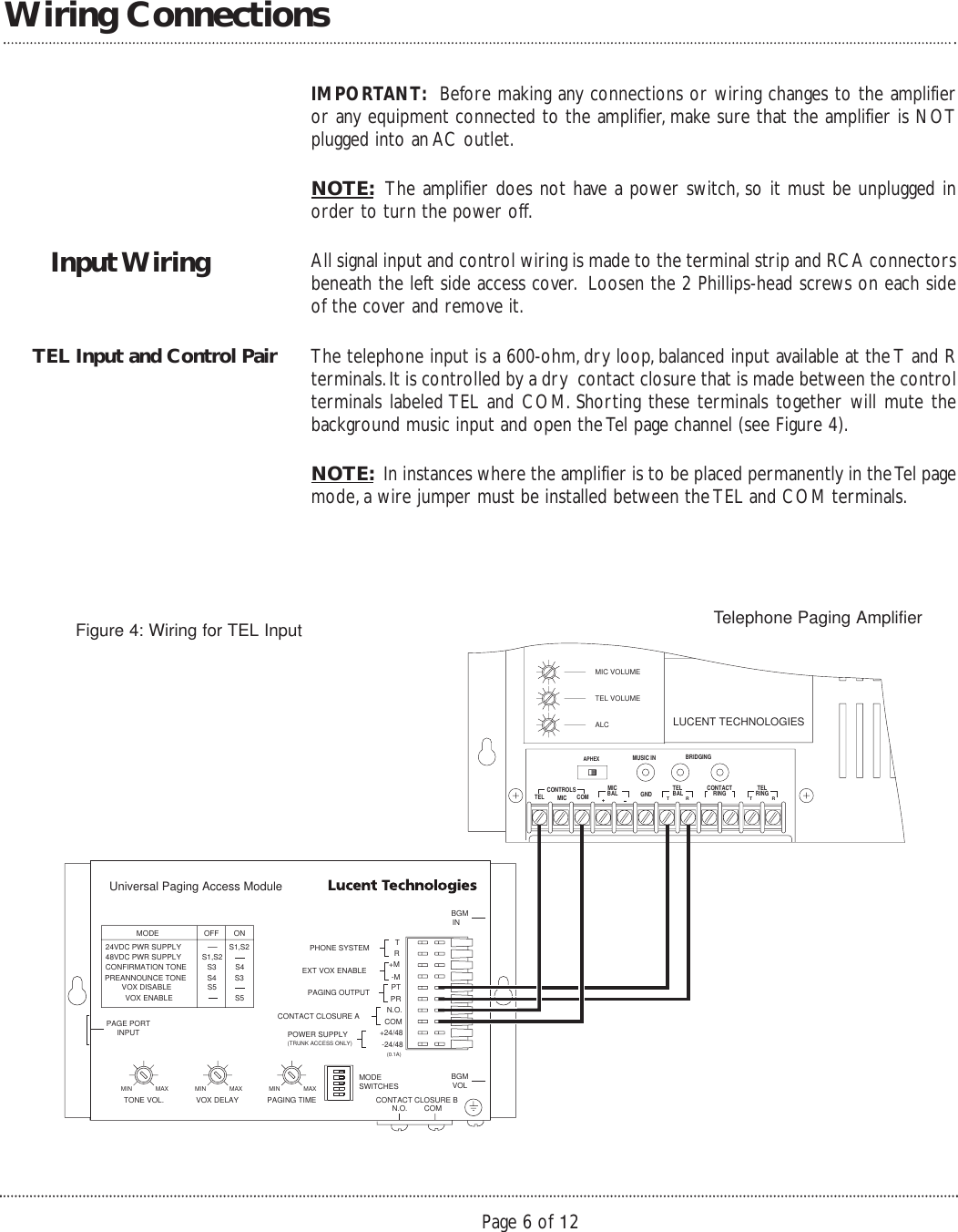 Page 6 of 12 - Avaya Avaya-Bogen-Telephone-Paging-Amplifier-250-Watt--Installation-And-Use-Manual-  Avaya-bogen-telephone-paging-amplifier-250-watt--installation-and-use-manual