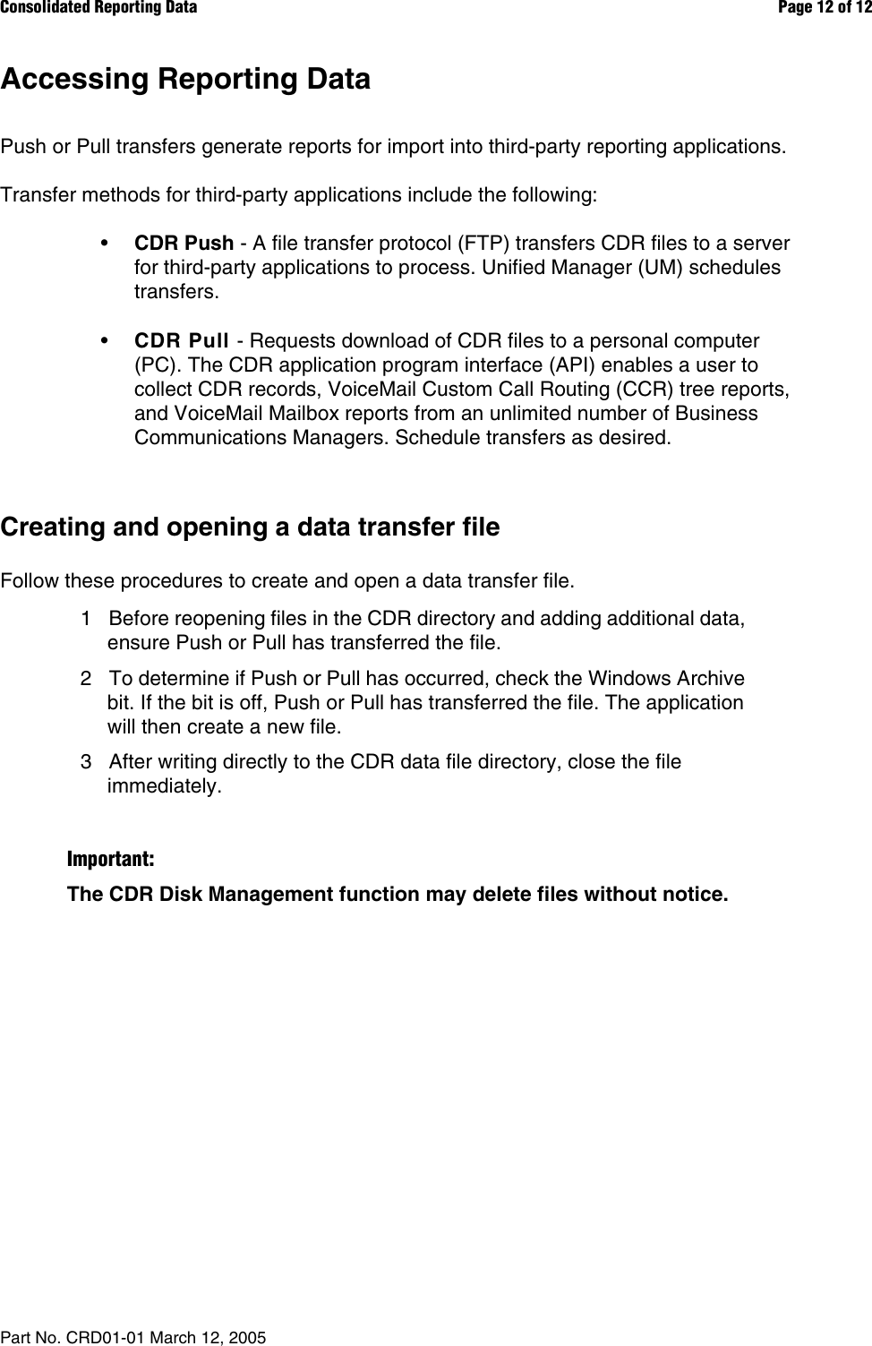 Avaya Consolidated Reporting Data Users Manual