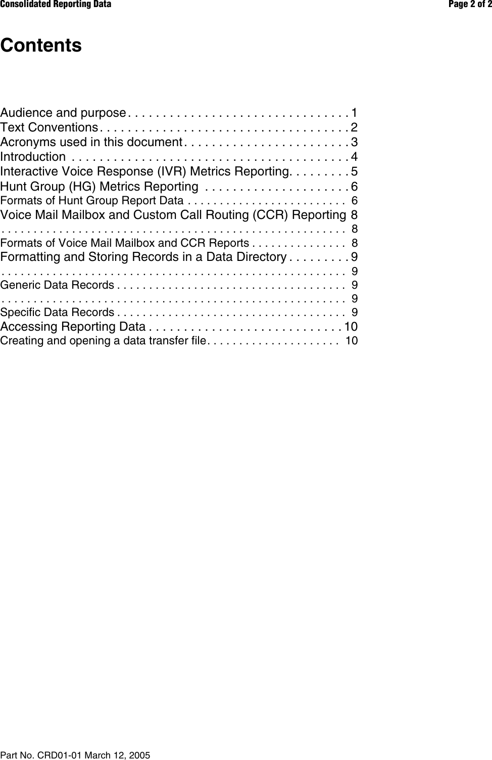 Avaya Consolidated Reporting Data Users Manual