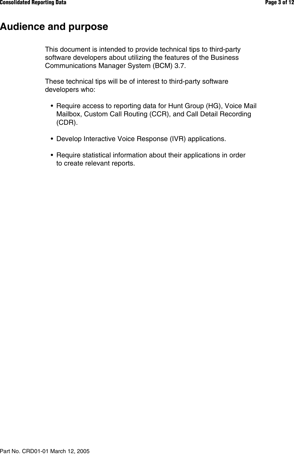 Avaya Consolidated Reporting Data Users Manual