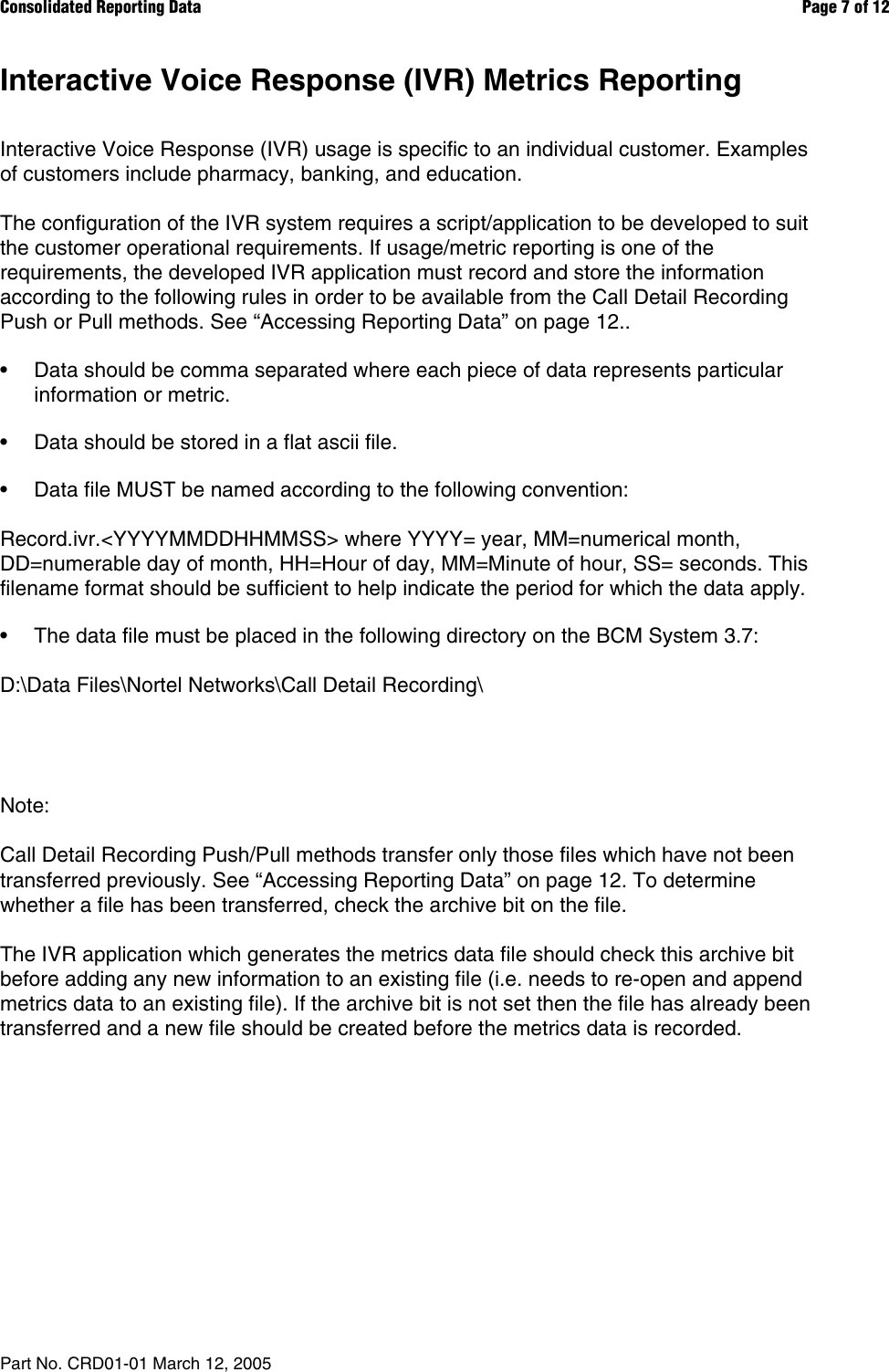 Avaya Consolidated Reporting Data Users Manual