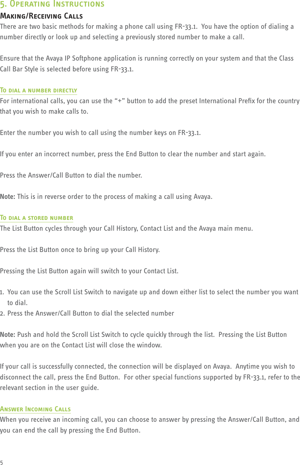 Page 5 of 9 - Avaya Avaya-Fr-33-1-Users-Manual- FR-33.1 Avaya(Eng)  Avaya-fr-33-1-users-manual