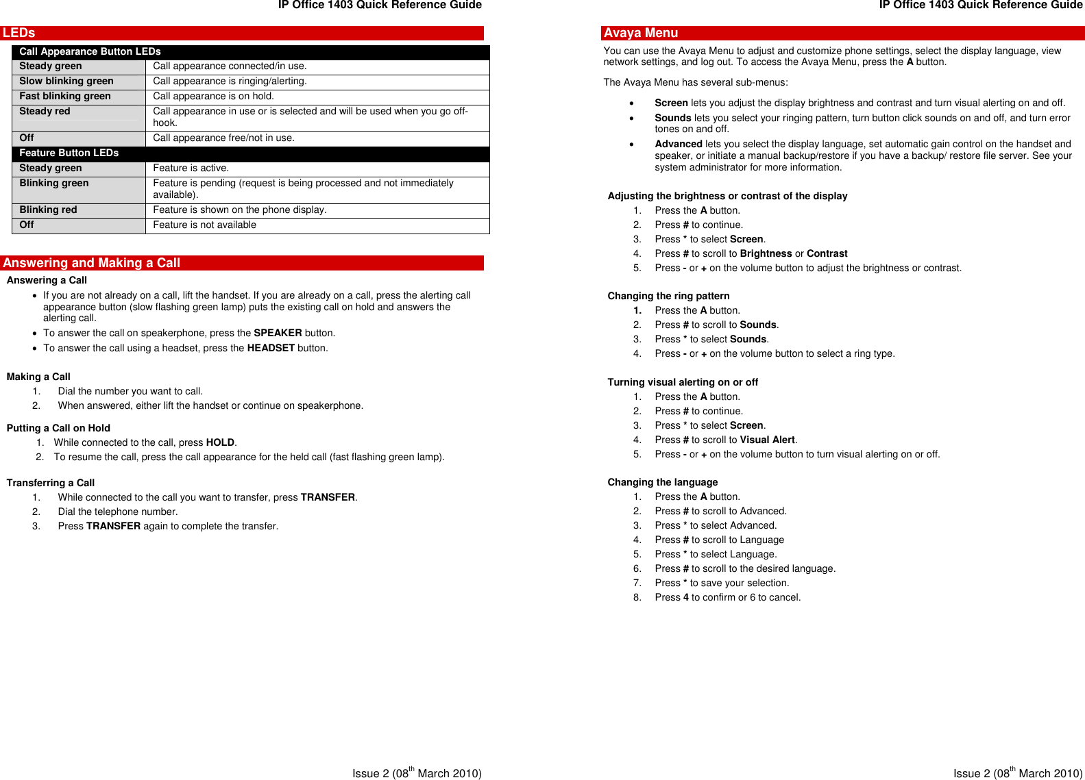 Page 2 of 2 - Avaya Avaya-Ip-Office-1403-Quick-Reference-Guide- 1603 Quick Reference Guide  Avaya-ip-office-1403-quick-reference-guide