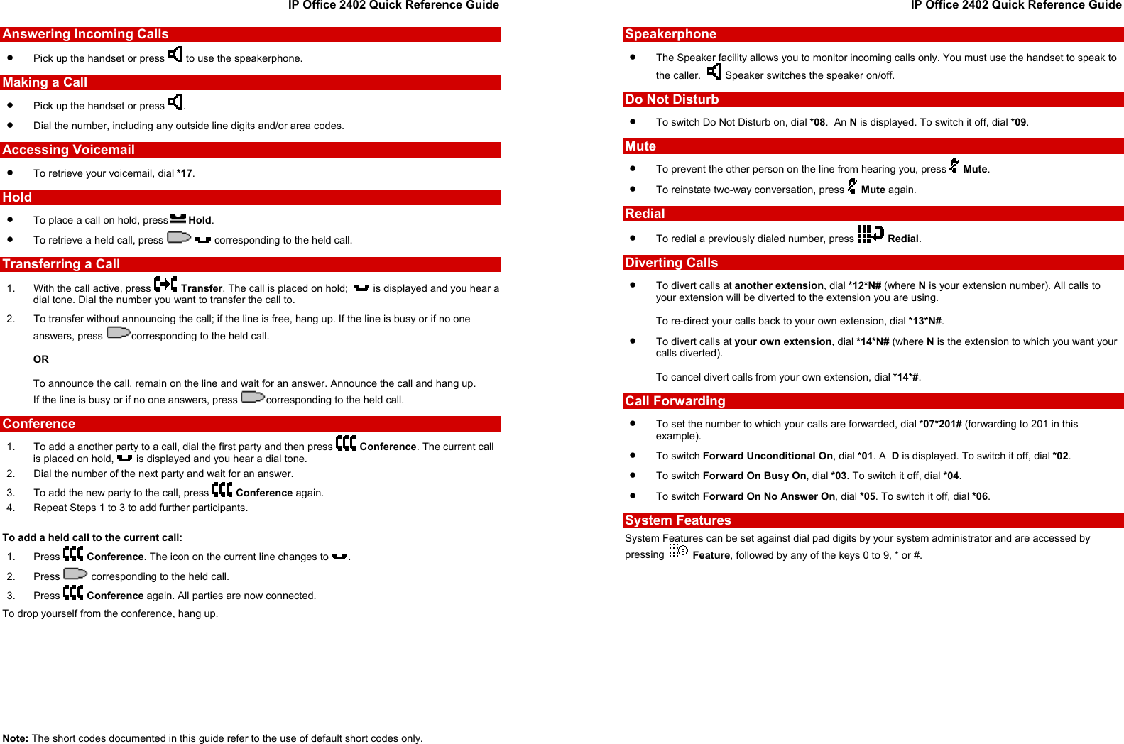 Page 2 of 2 - Avaya Avaya-Ip-Office-2402-Quick-Reference-Guide IP Office 2402 Phone QRG