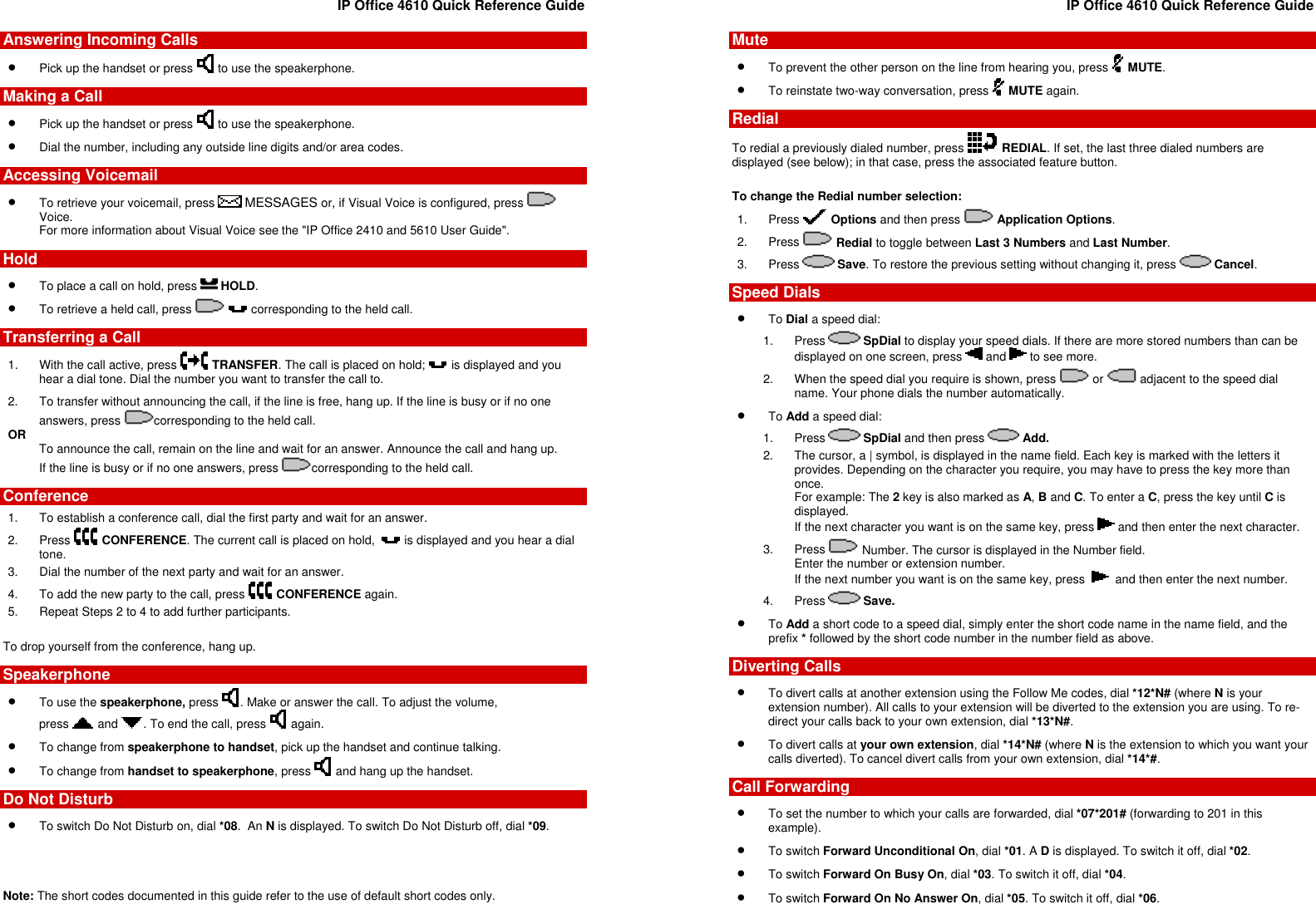 Page 2 of 2 - Avaya Avaya-Ip-Office-4610-Quick-Reference-Guide- Avaya-ip-office-4610-quick-reference-guide