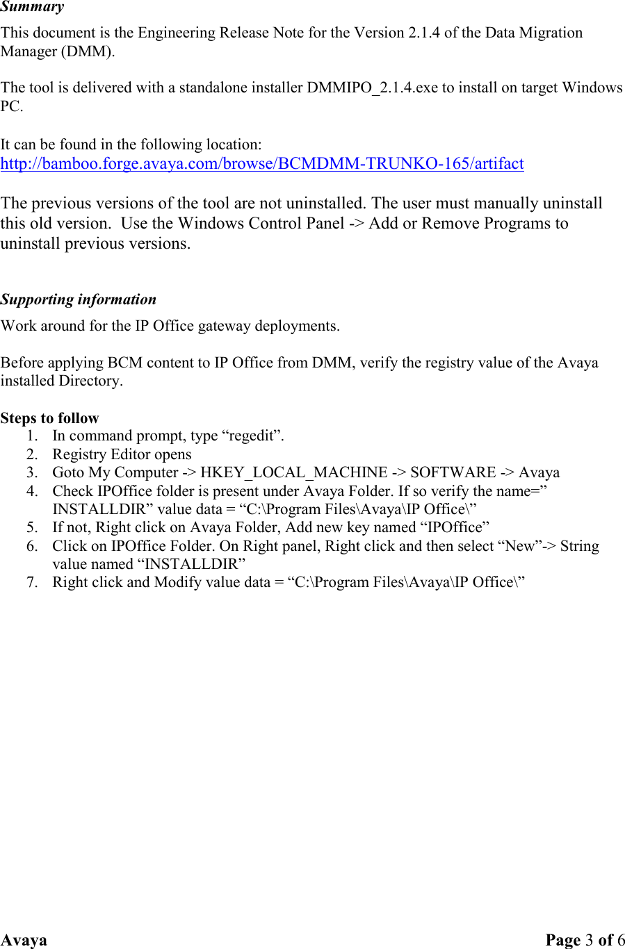 Page 3 of 6 - Avaya Avaya-Ip-Office-Data-Migration-Manager-2-1-4-Users-Manual DMM_IPO_2.1.4_ReleaseNotes
