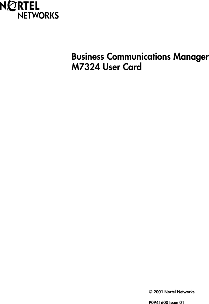 Nortel Networks Phone Manual M7324 - The Reference Letter