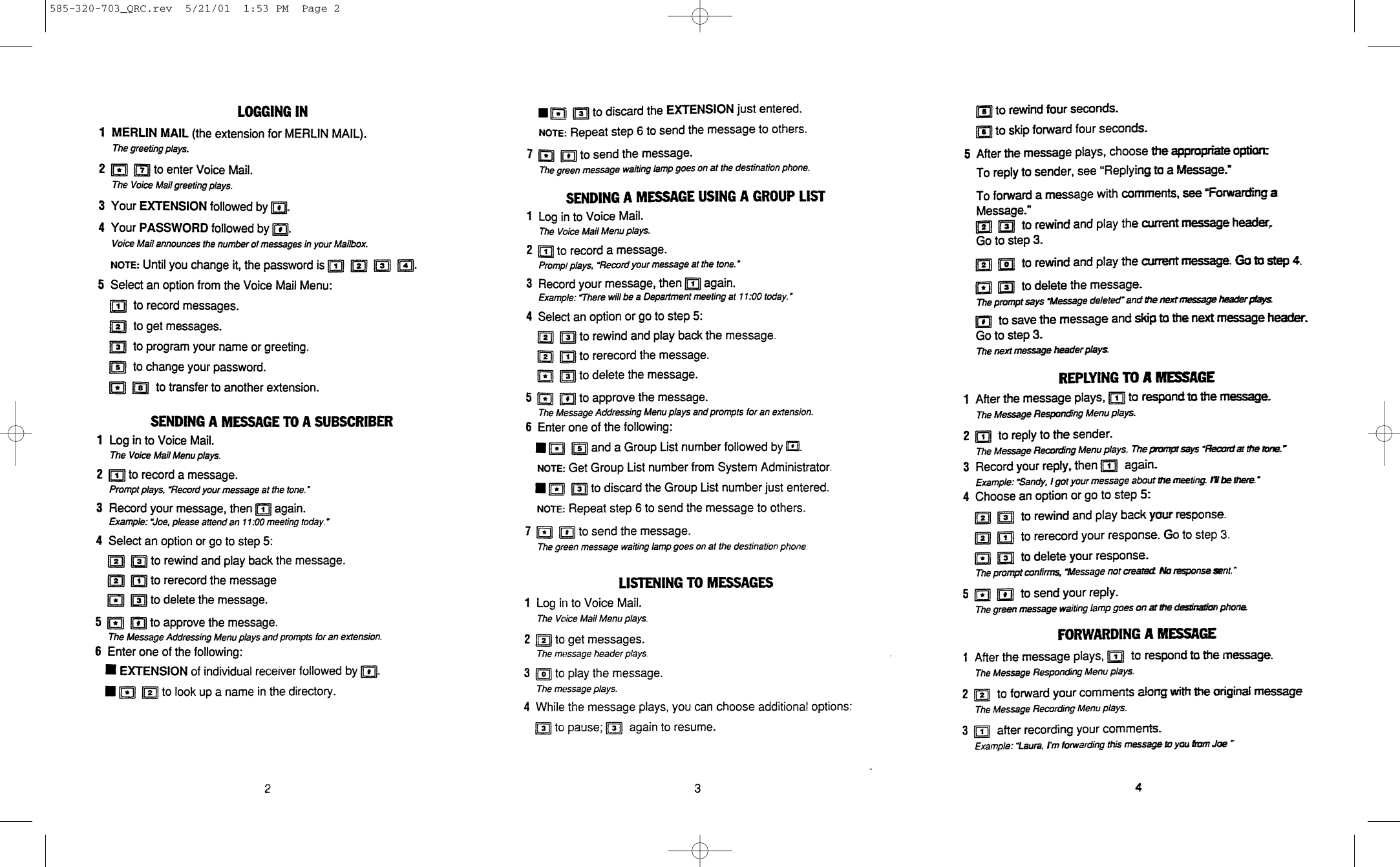 Page 2 of 2 - Avaya Avaya-Merlin-Mail-Voice-Messaging-System-Quick-Reference-Guide-  Avaya-merlin-mail-voice-messaging-system-quick-reference-guide