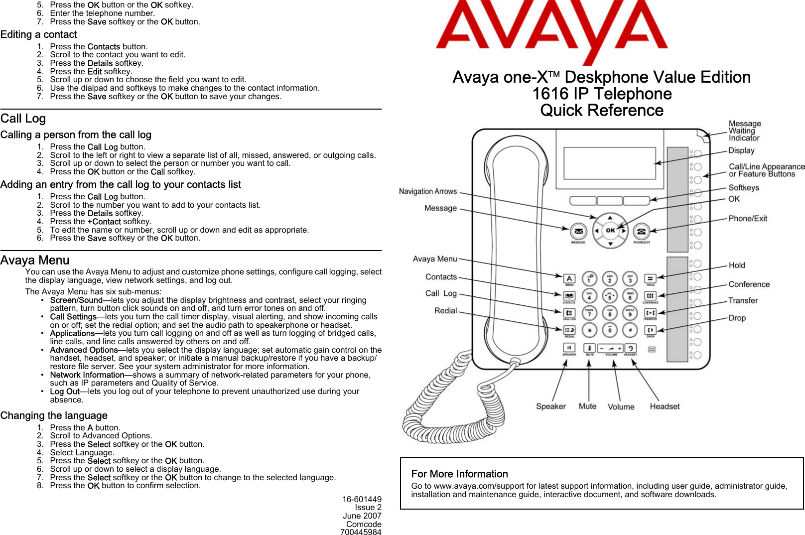 Avaya One-x Deskphone User Manual