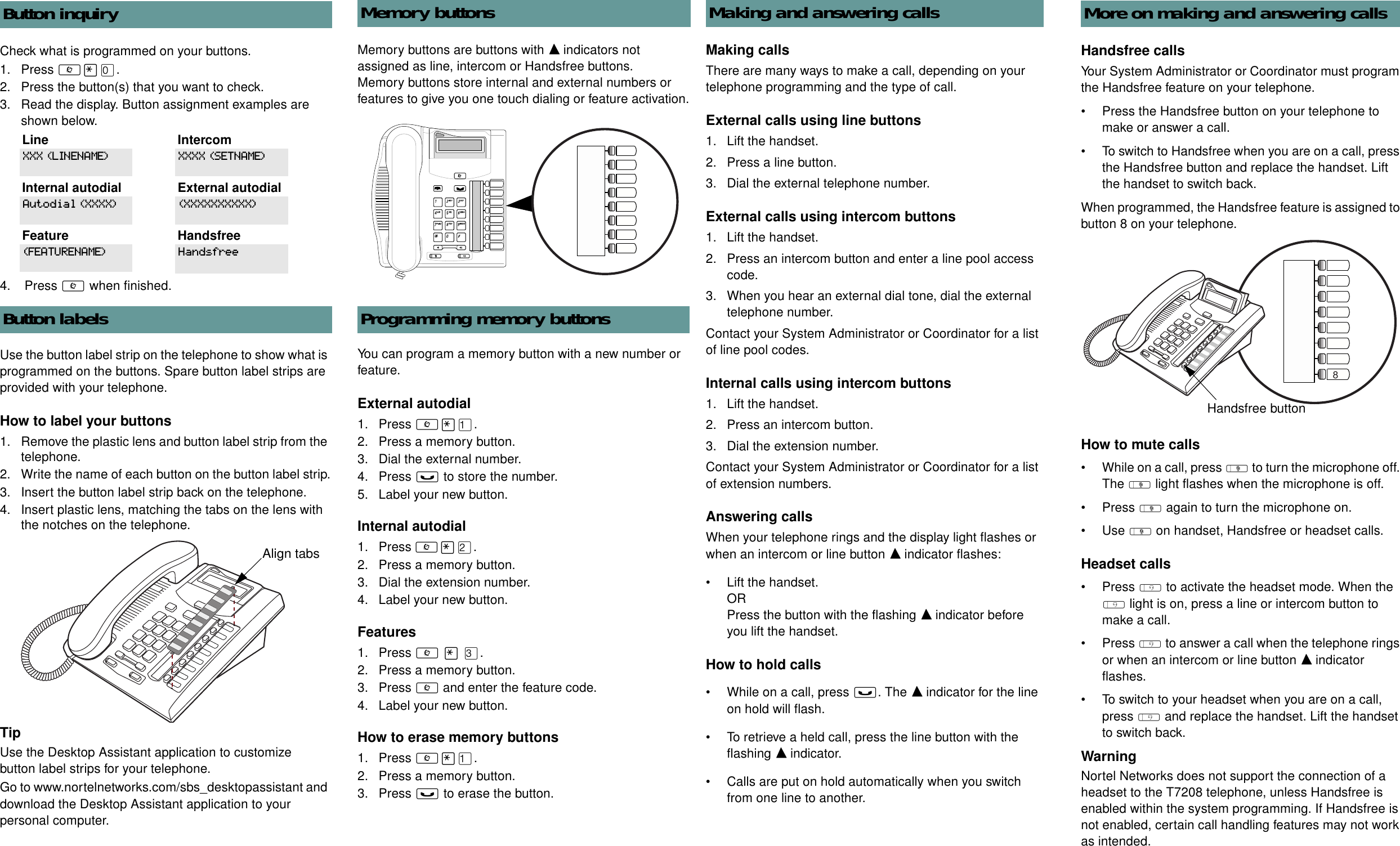 Page 2 of 2 - Avaya Avaya-T7208-Telephone-Users-Manual- T7208 Telephone User Card Avaya-t7208-telephone-users-manual