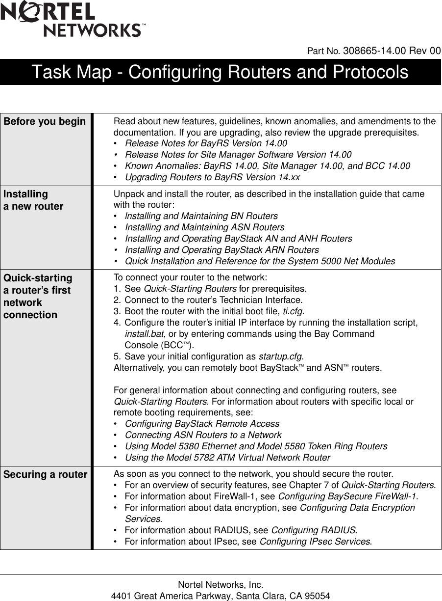 Page 1 of 6 - Avaya Avaya-Task-Map-Configuring-Routers-And-Protocols-Version-14-00-Users-Manual- Sept 99, Task Map- Configuring Routers And Protocols  Avaya-task-map-configuring-routers-and-protocols-version-14-00-users-manual