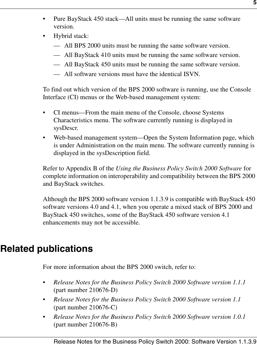 Page 5 of 10 - Avaya Avaya-The-Business-Policy-Switch-2000-Software-Version-1-1-3-9-Release-Notes- Release Notes For The Business Policy Switch 2000 Software Version 1.1.3.9  Avaya-the-business-policy-switch-2000-software-version-1-1-3-9-release-notes