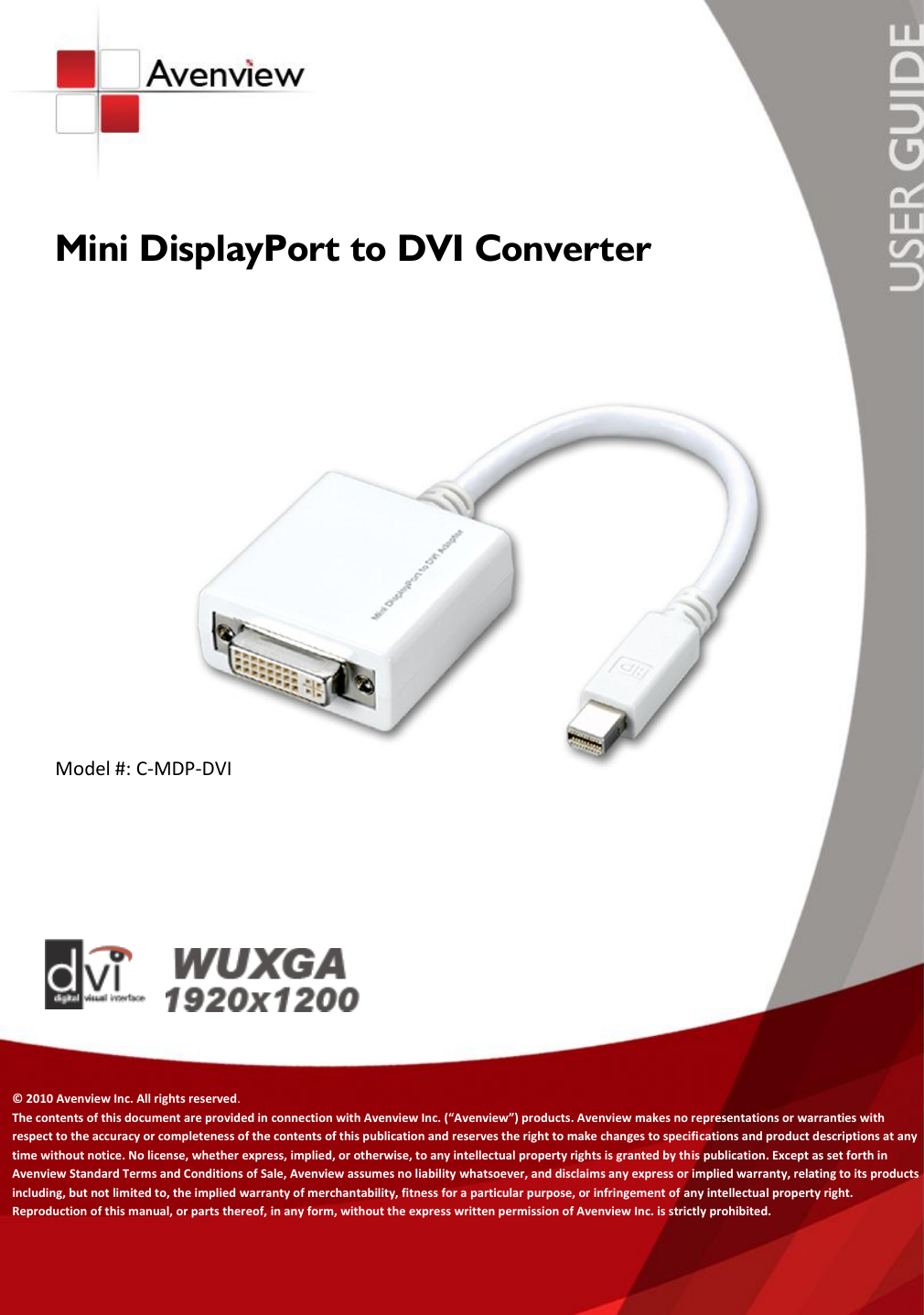 Page 1 of 7 - Avenview Avenview-C-Mdp-Dvi-Users-Manual- C-MDP-DVI User Guide  Avenview-c-mdp-dvi-users-manual