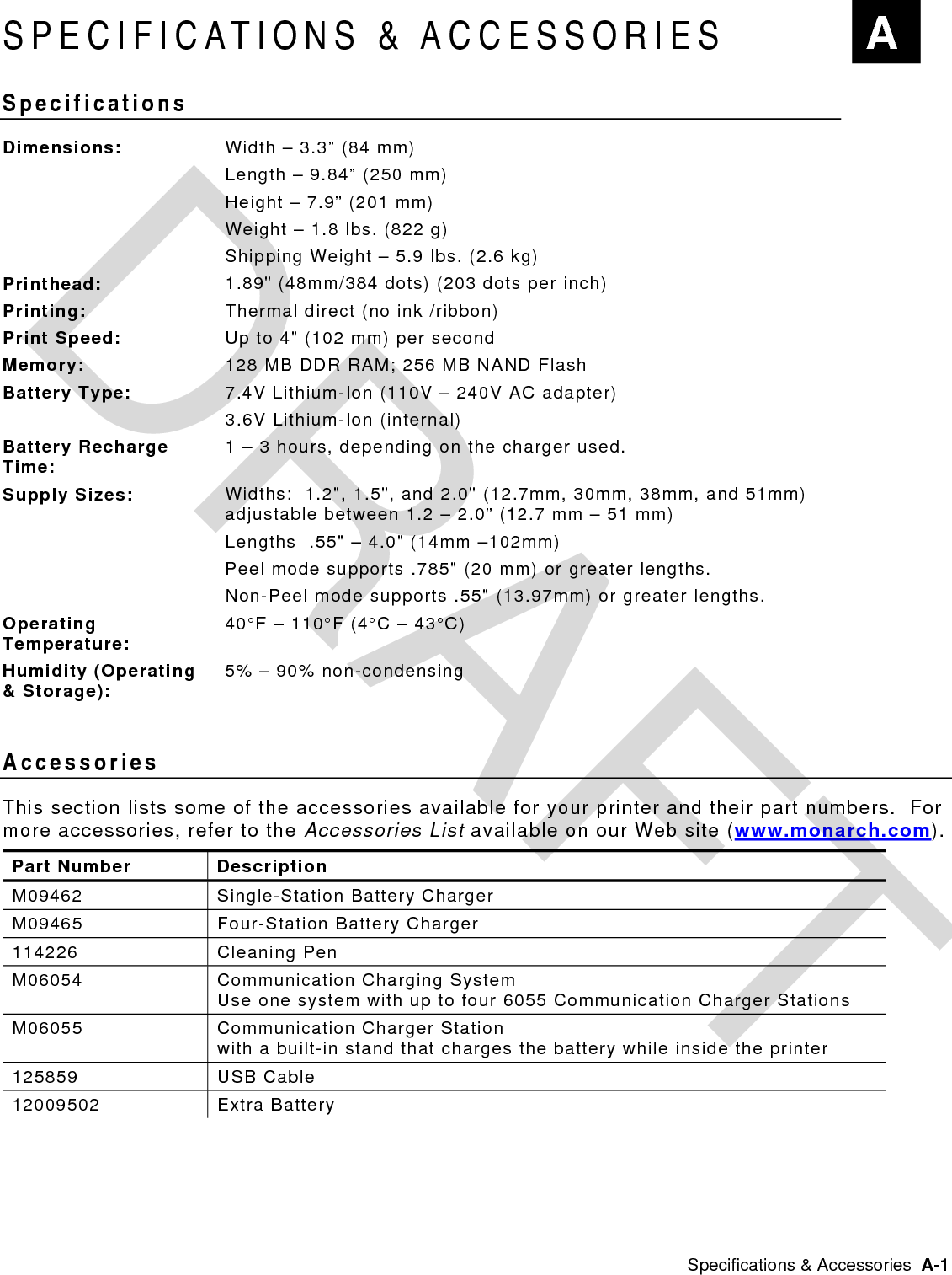  A-2  Operator’s Handbook     DRAFT