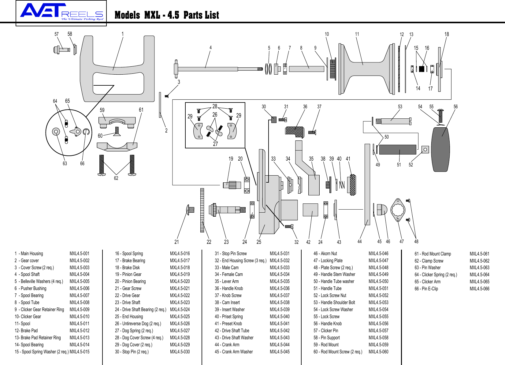 Avet Reels Mxl 4 5 Users Manual ASSY 4.5 1 Single SPEED Customer