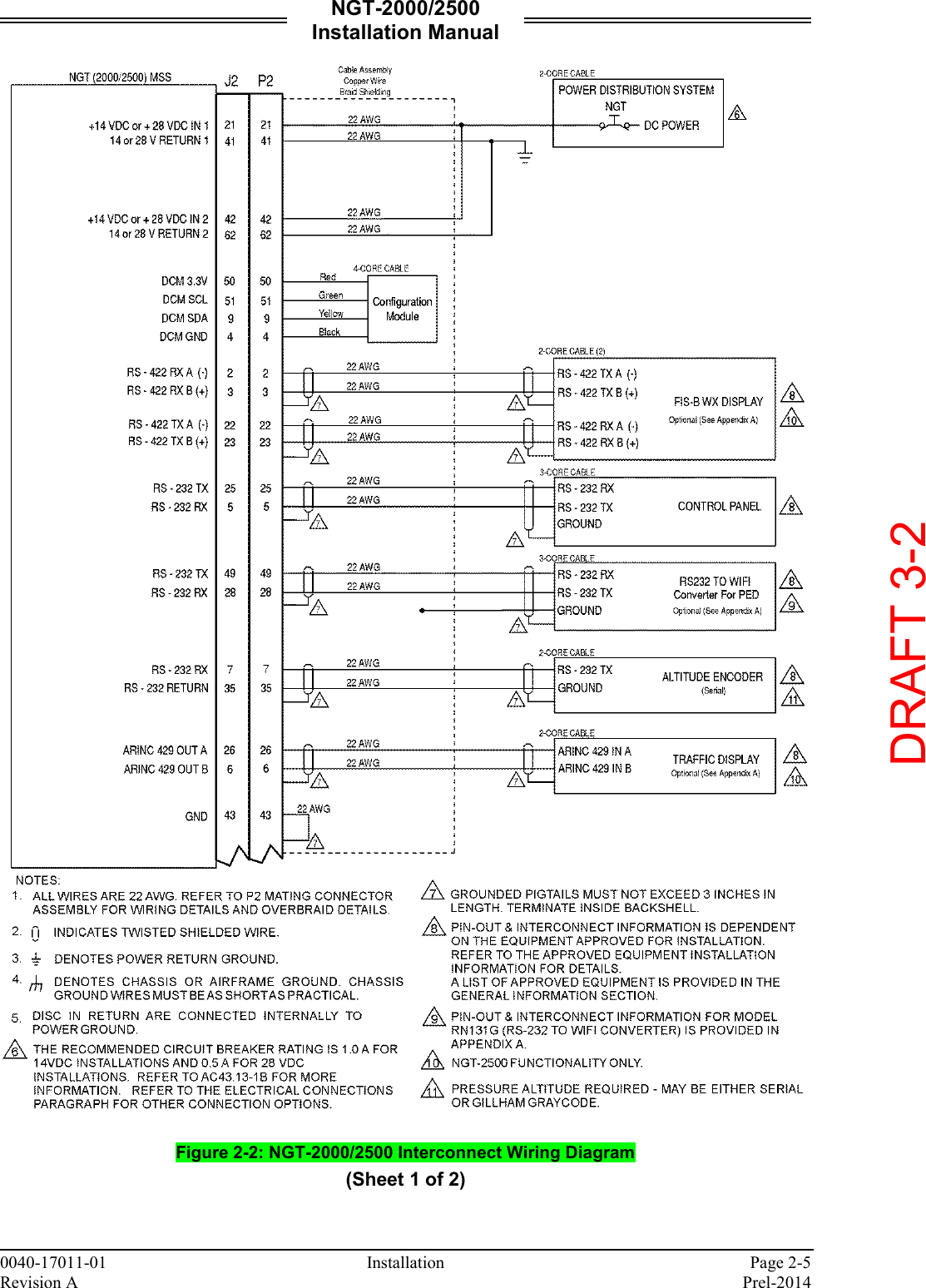 NGT-2000/2500 Installation Manual  0040-17011-01    Installation  Page 2-5 Revision A    Prel-2014   Figure 2-2: NGT-2000/2500 Interconnect Wiring Diagram (Sheet 1 of 2)   DRAFT 3-2